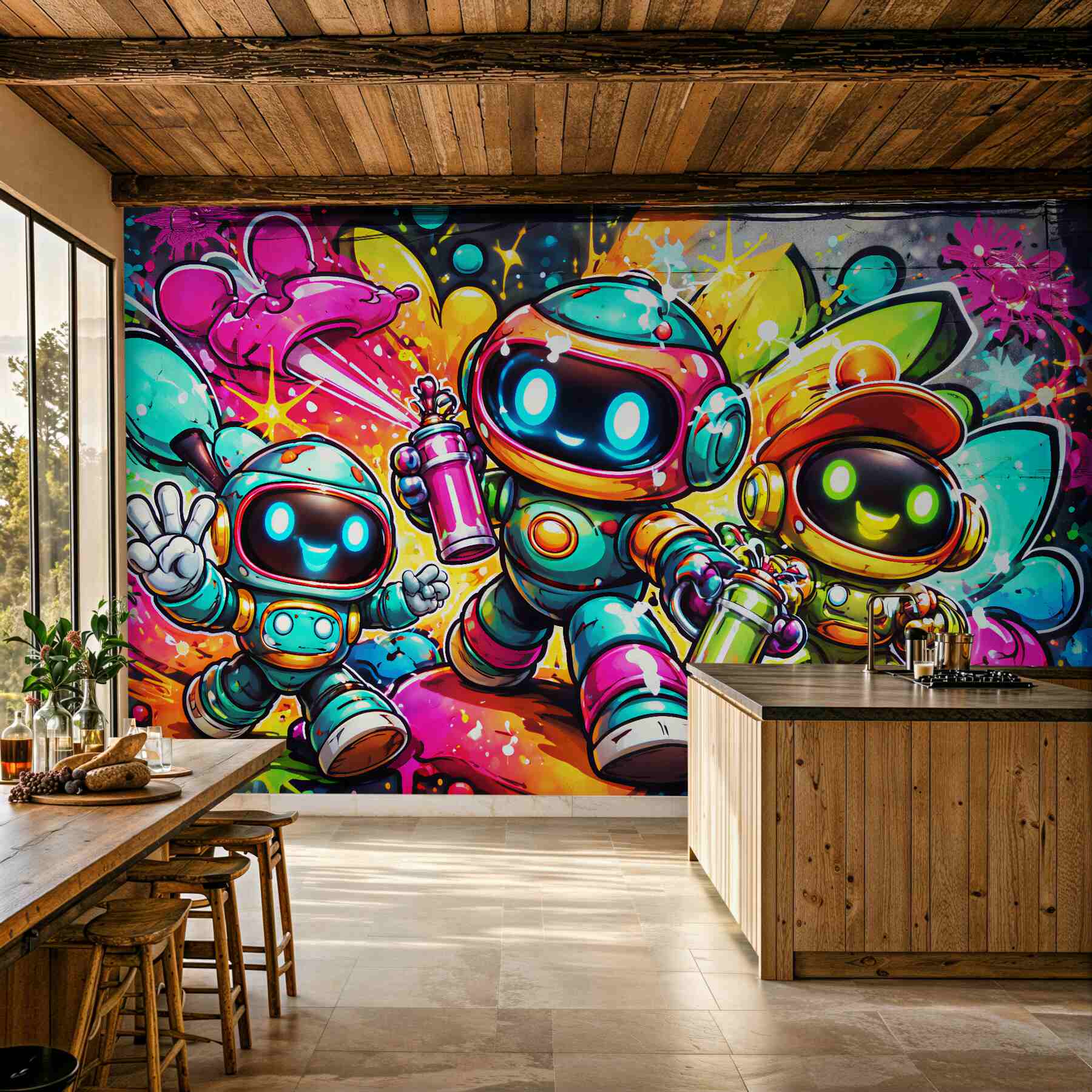 Fototapet Roboți colorați în stil street art