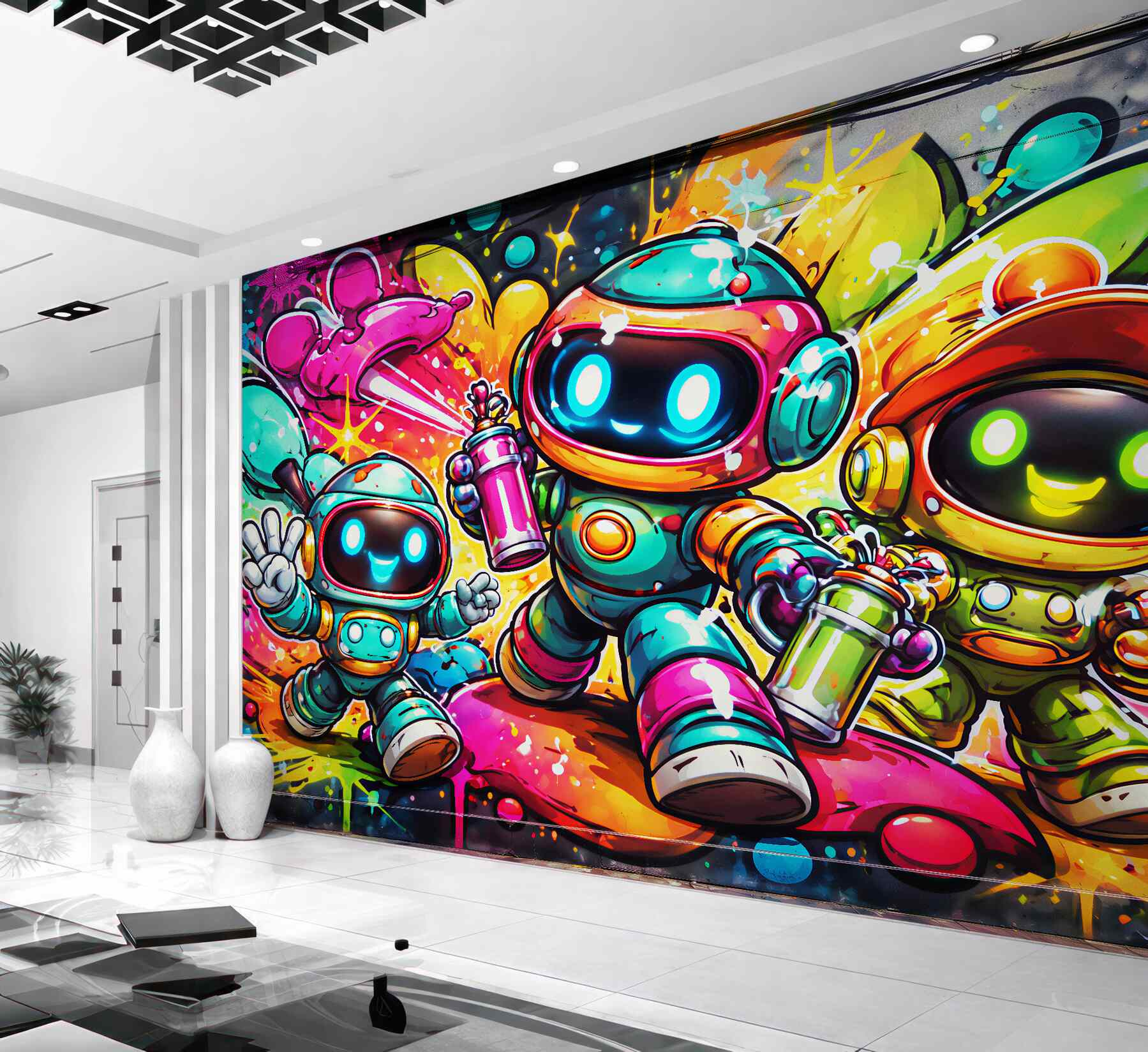 Fototapet Roboți colorați în stil street art