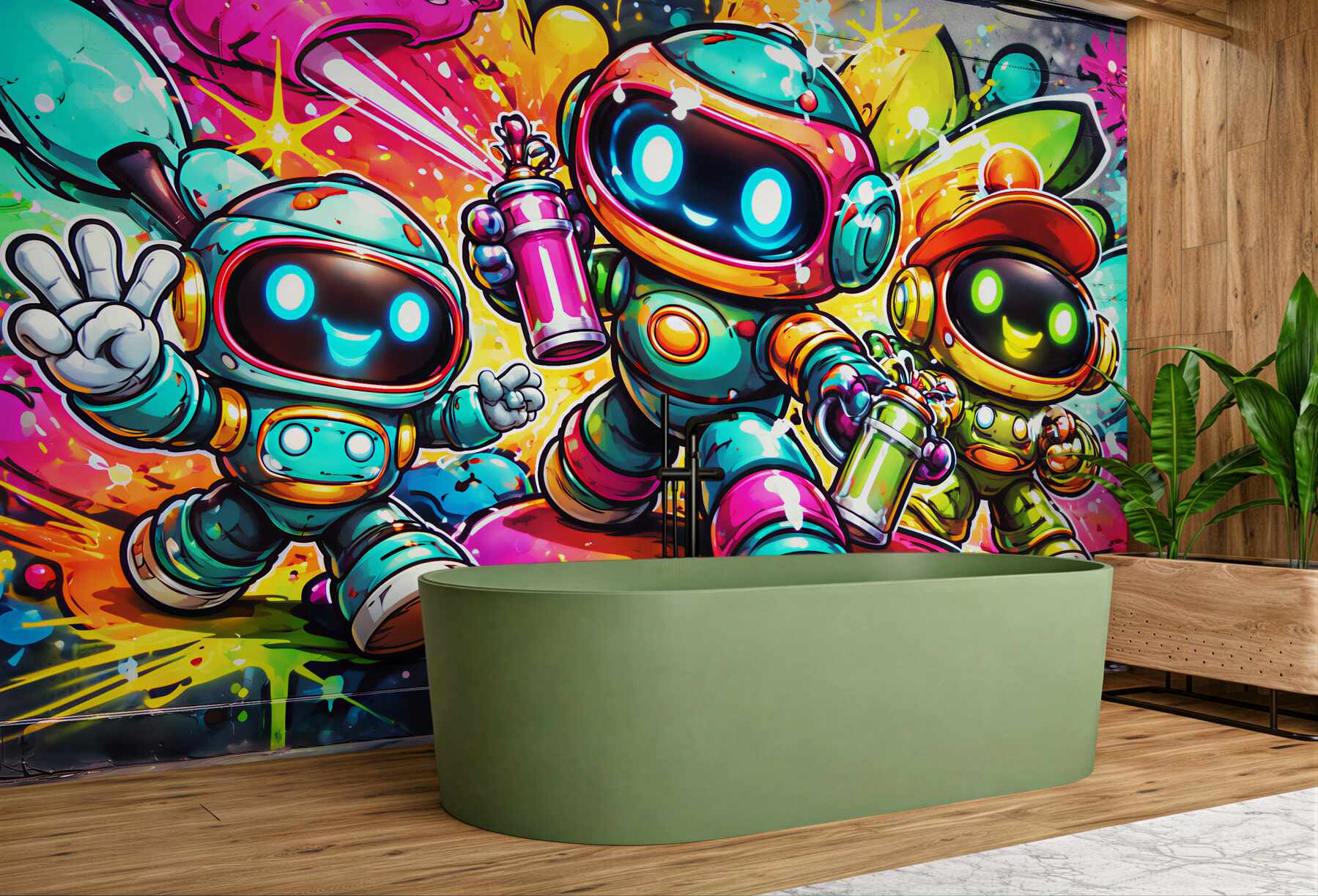 Fototapet Roboți colorați în stil street art