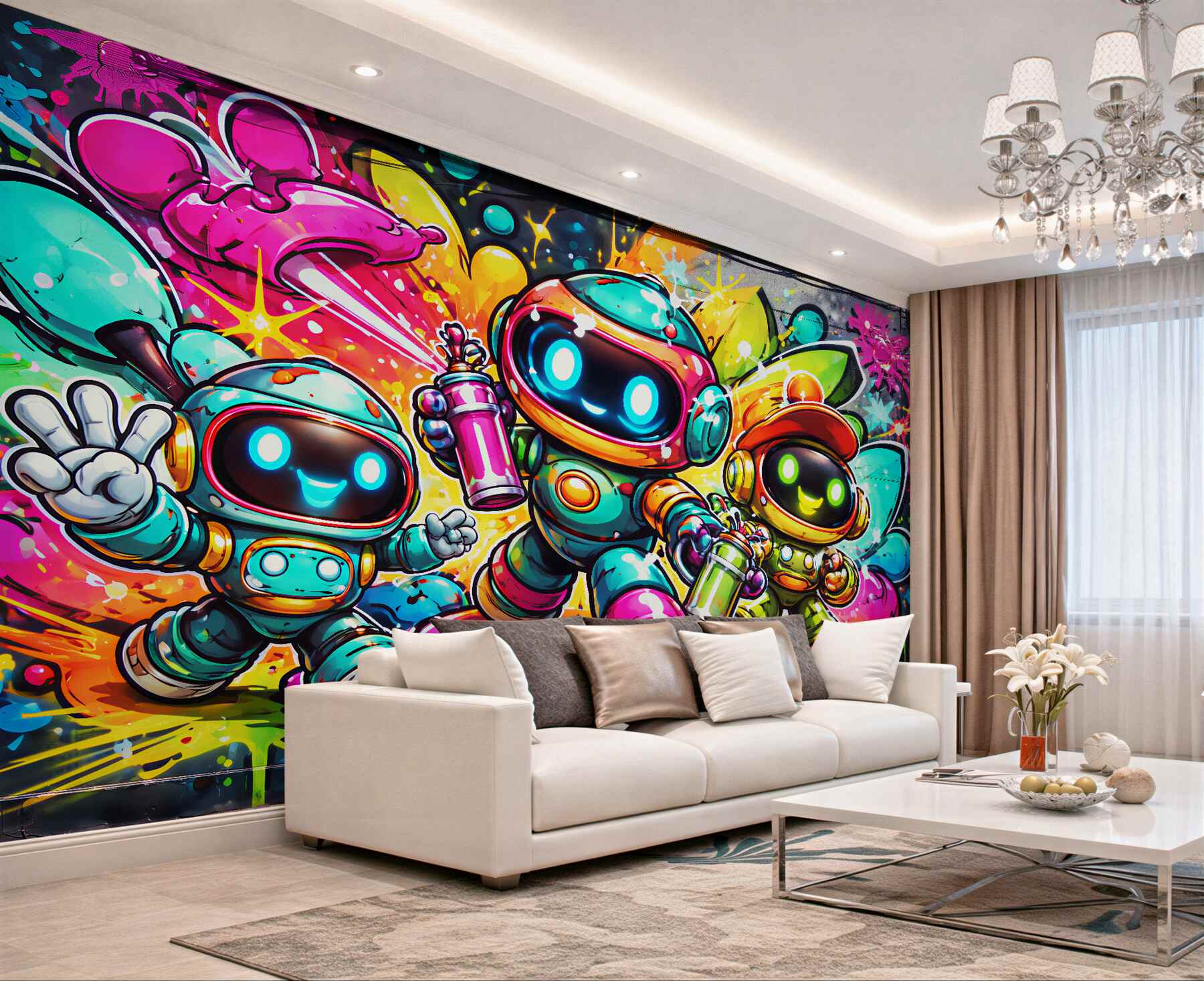 Fototapet Roboți colorați în stil street art