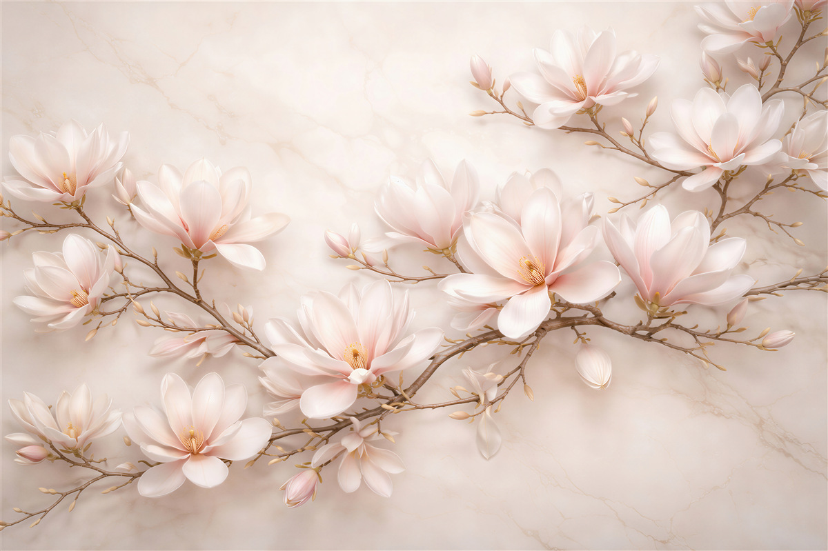 Fototapet Magnolii delicate pe marmură