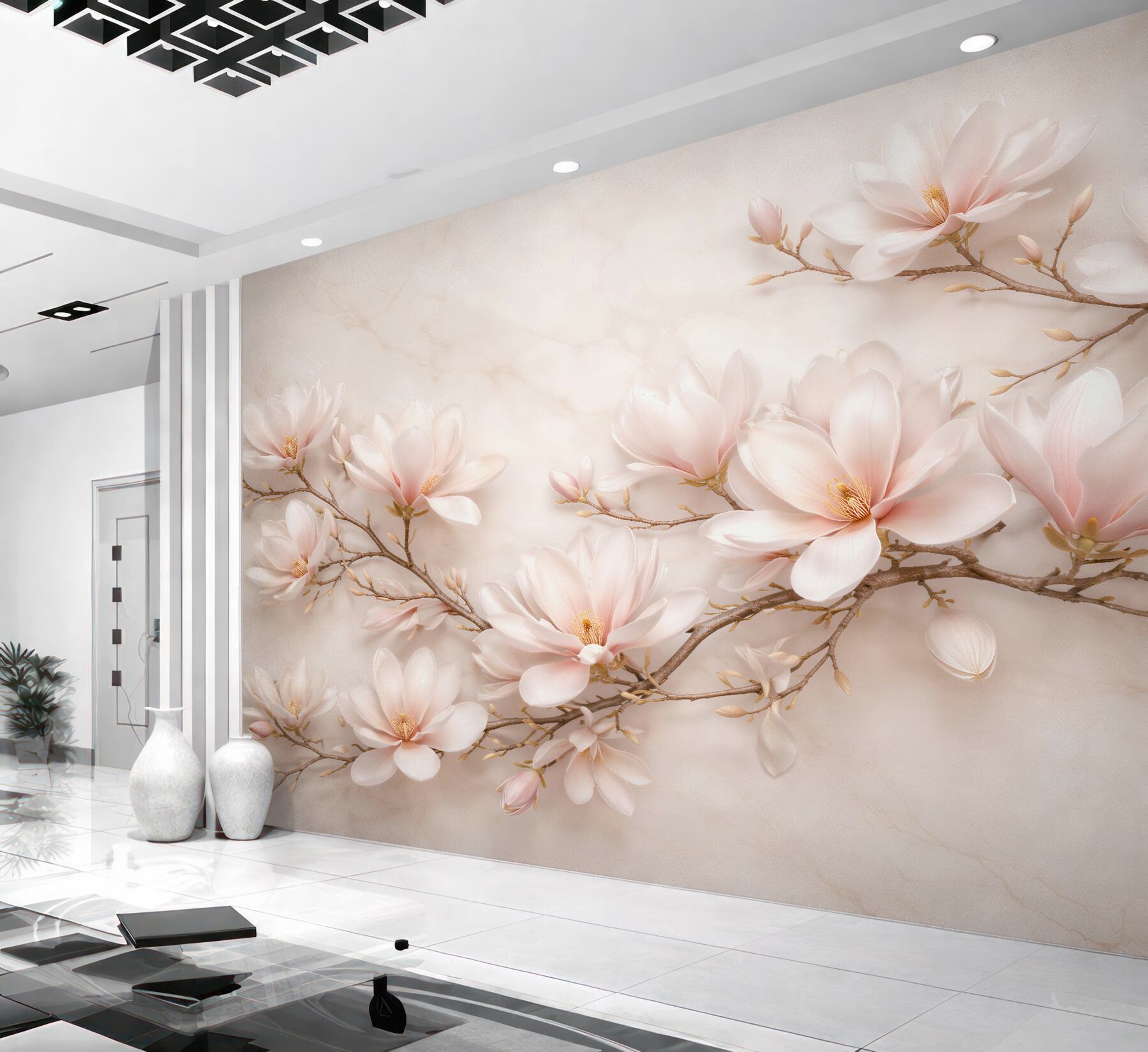 Fototapet Magnolii delicate pe marmură