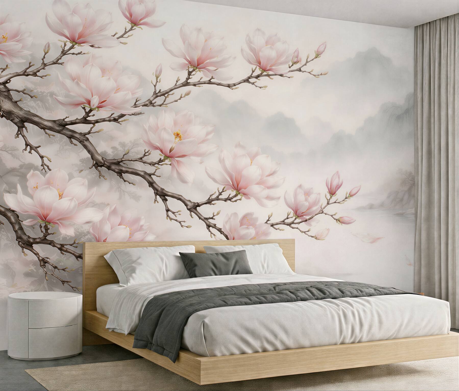 Fototapet Magnolii deasupra lacului cețos