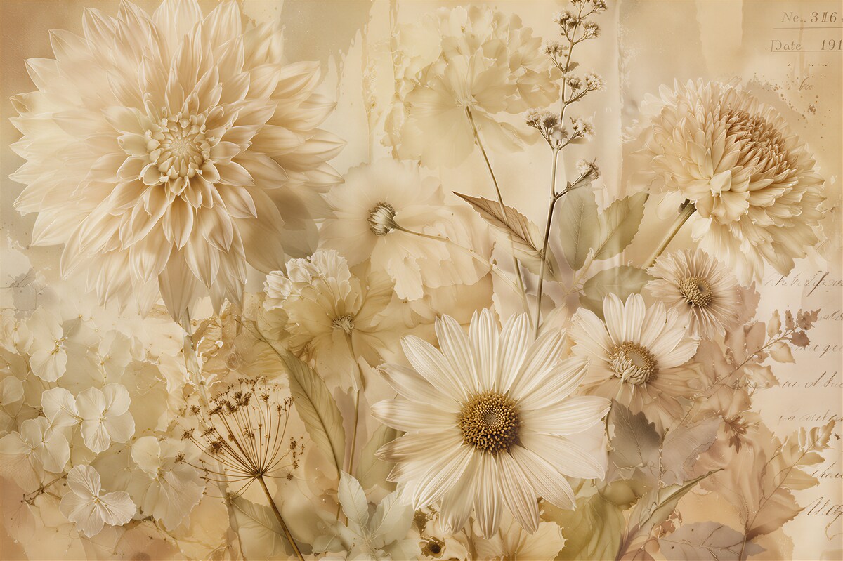 Fototapet Compoziție florală sepia în stil retro