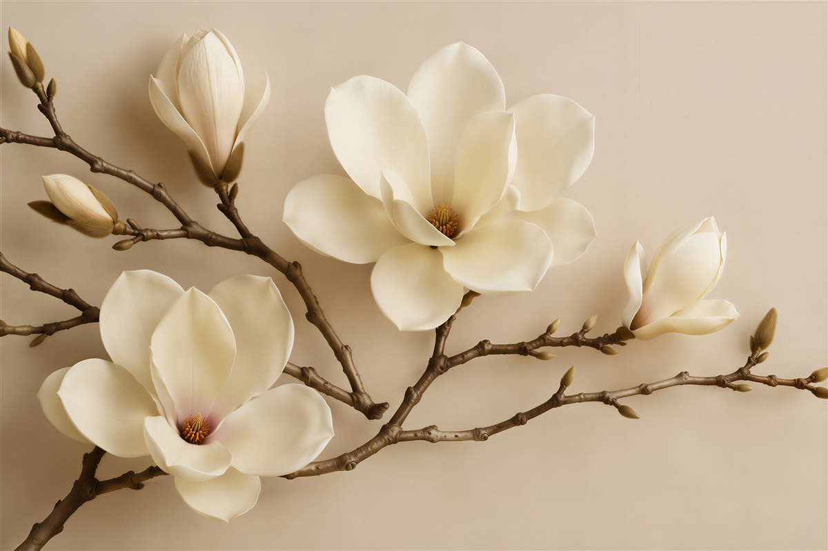 Fototapet Magnolii crem pe ramuri delicate