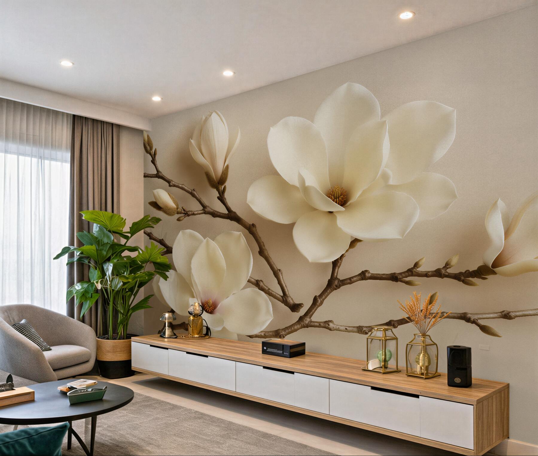 Fototapet Magnolii crem pe ramuri delicate
