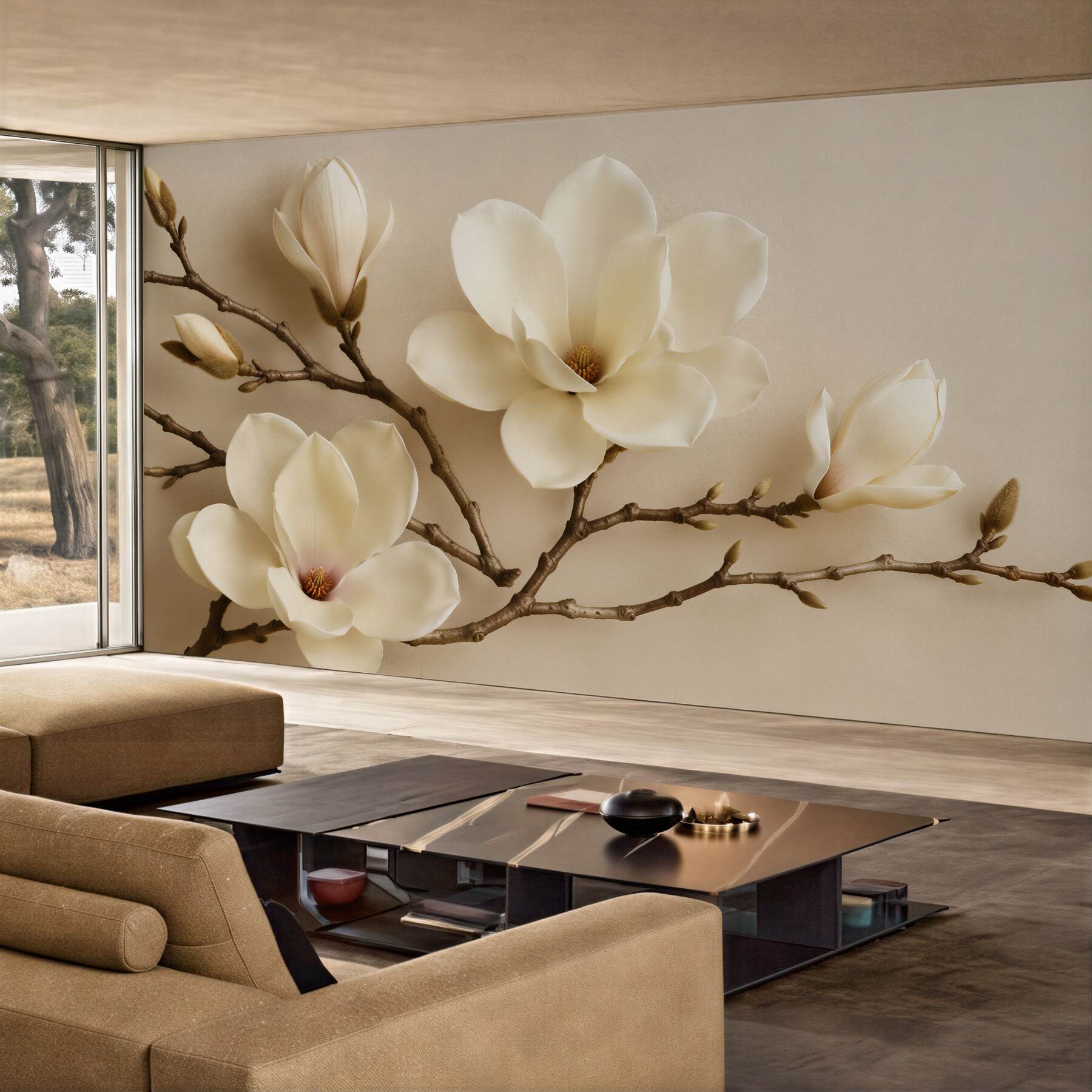 Fototapet Magnolii crem pe ramuri delicate