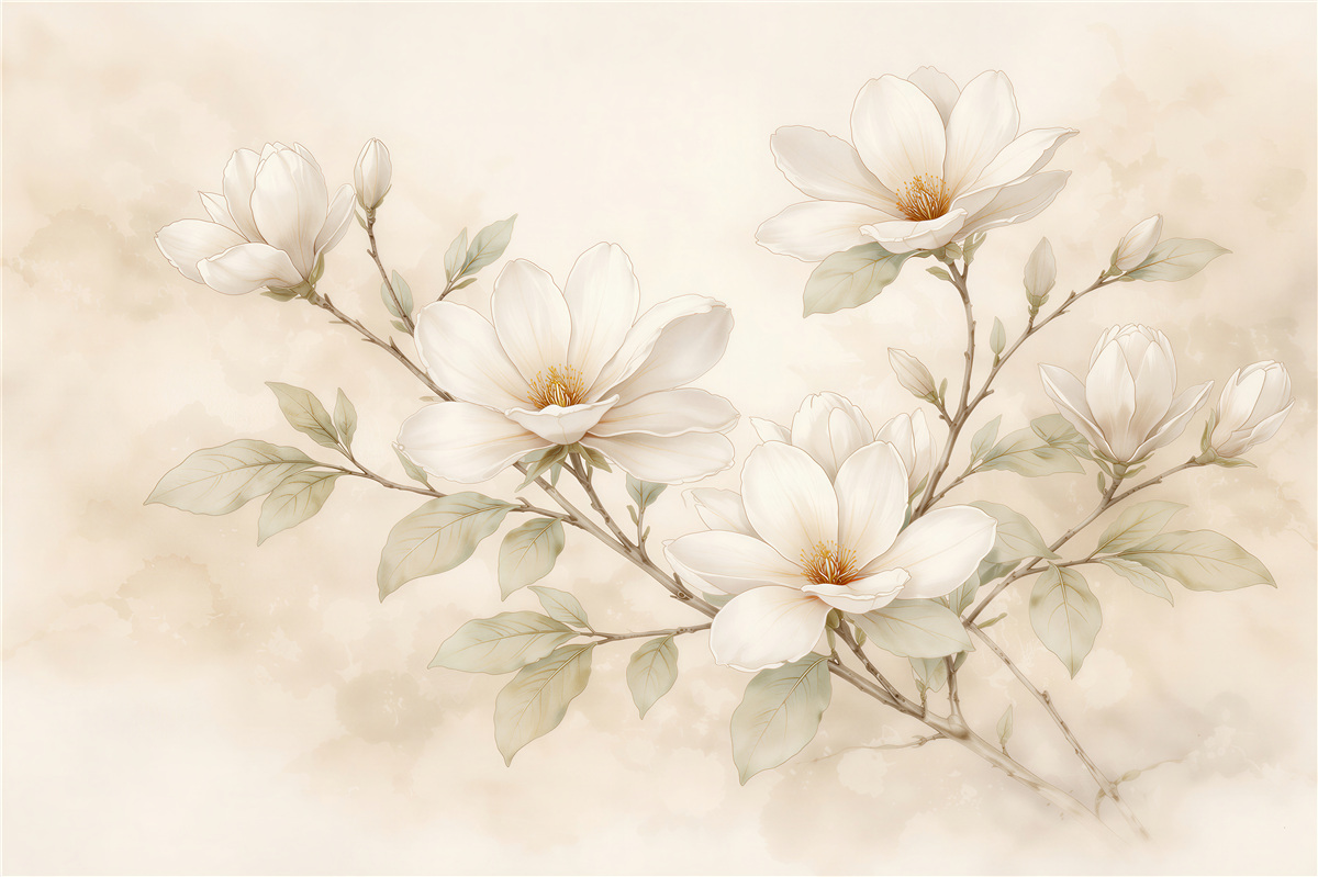 Fototapet Magnolie crem în înflorire delicată