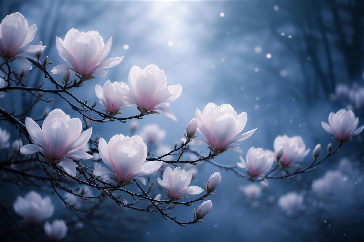 Fototapet Magnolii în ceața lunară
