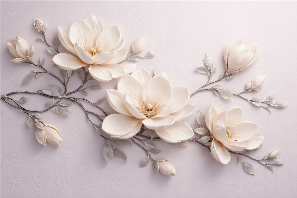 Fototapet Magnolie crem în stil 3D