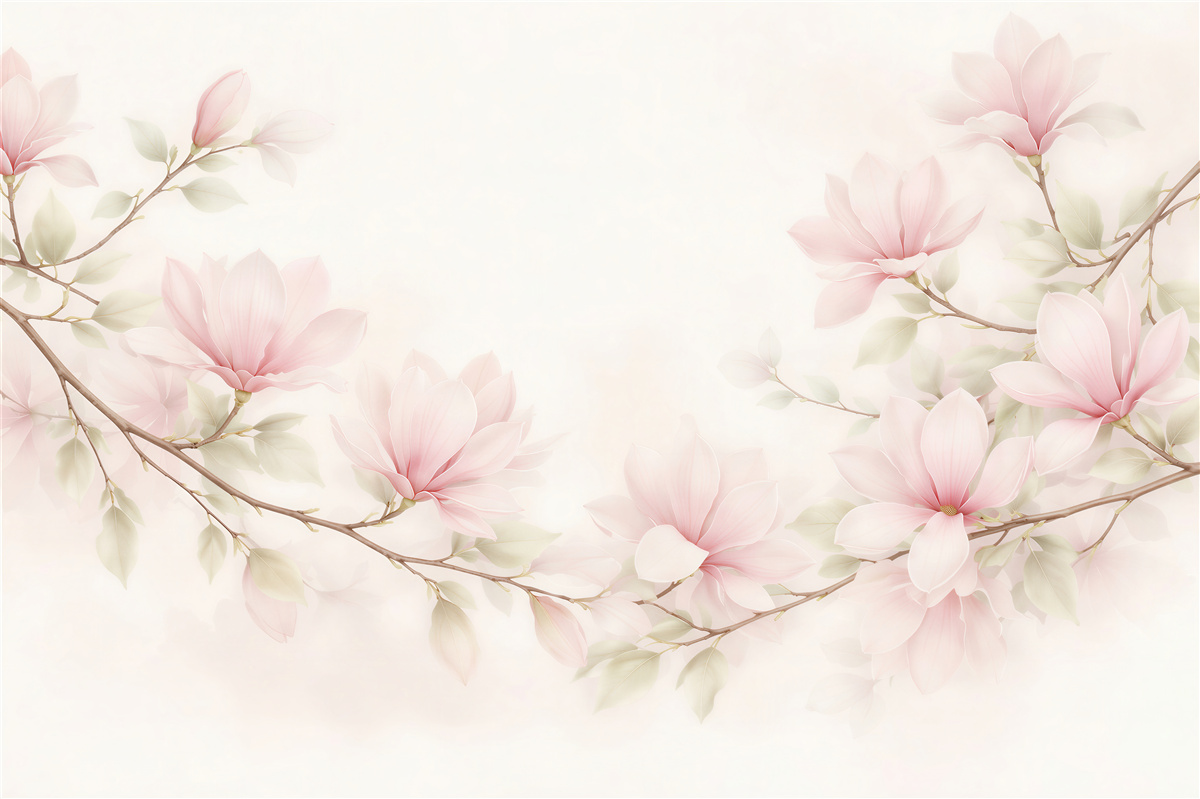 Fototapet Magnolii pastel pe ramuri subtile