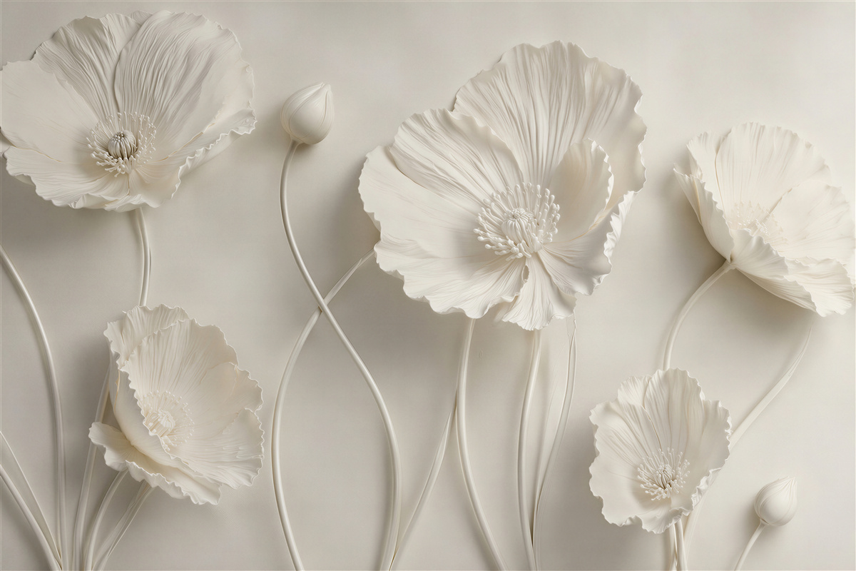 Fototapet Flori crem în relief elegant