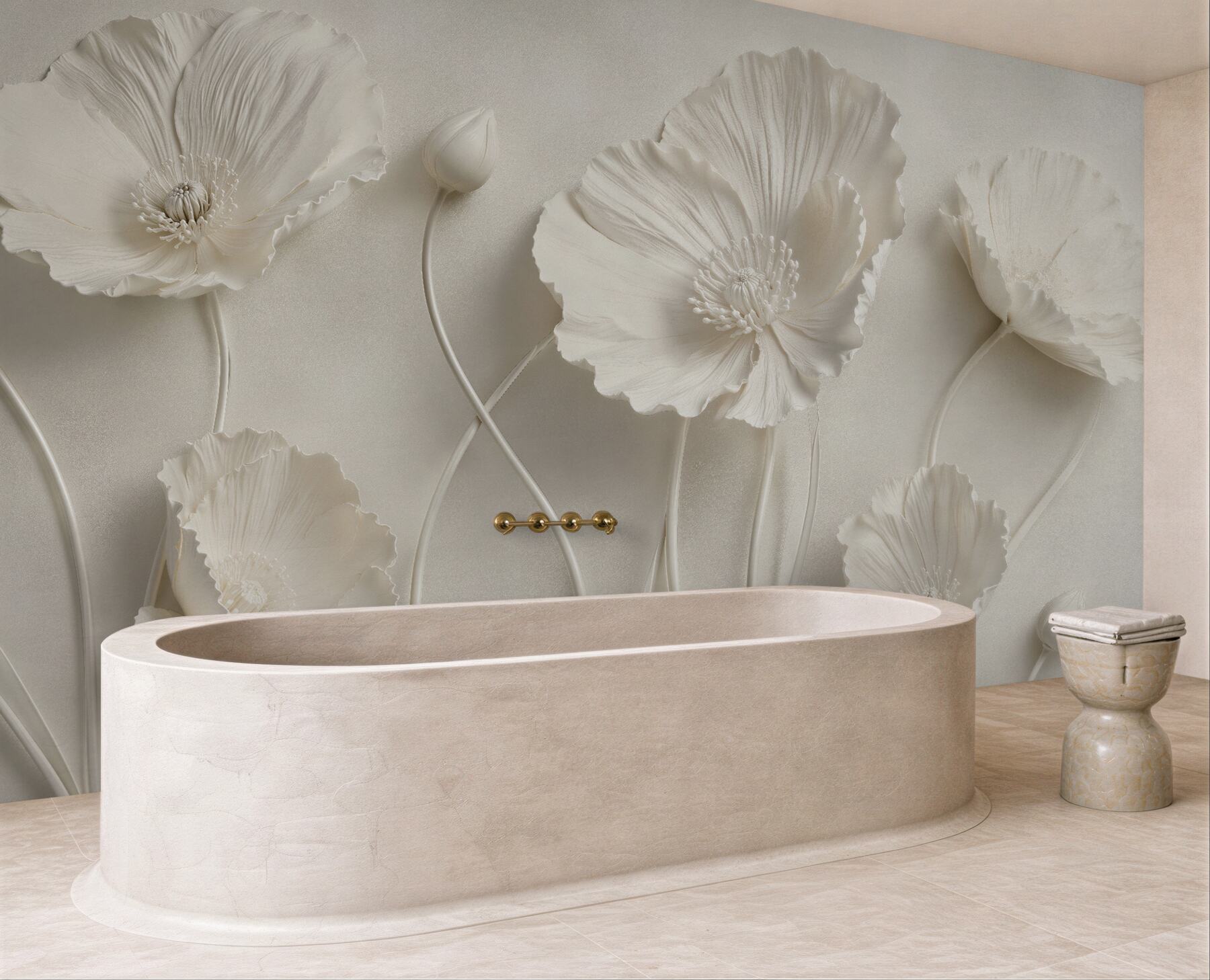 Fototapet Flori crem în relief elegant
