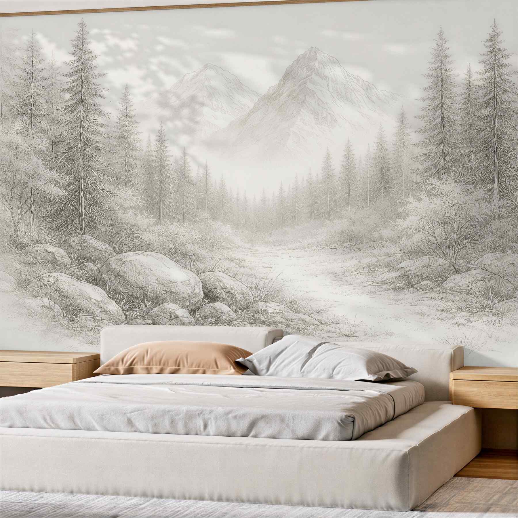 Fototapet Vale cețoasă a pădurii montane