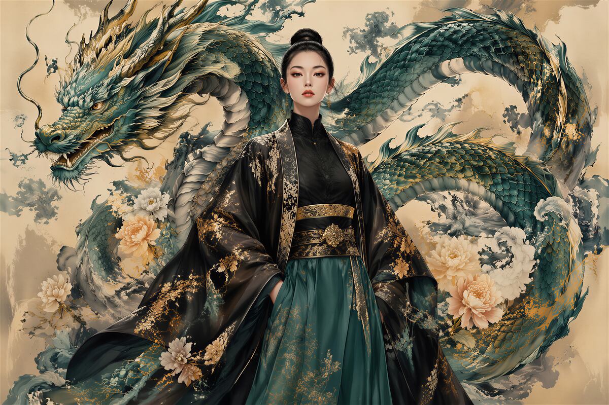 Fototapet Eleganță de dragon în stil oriental