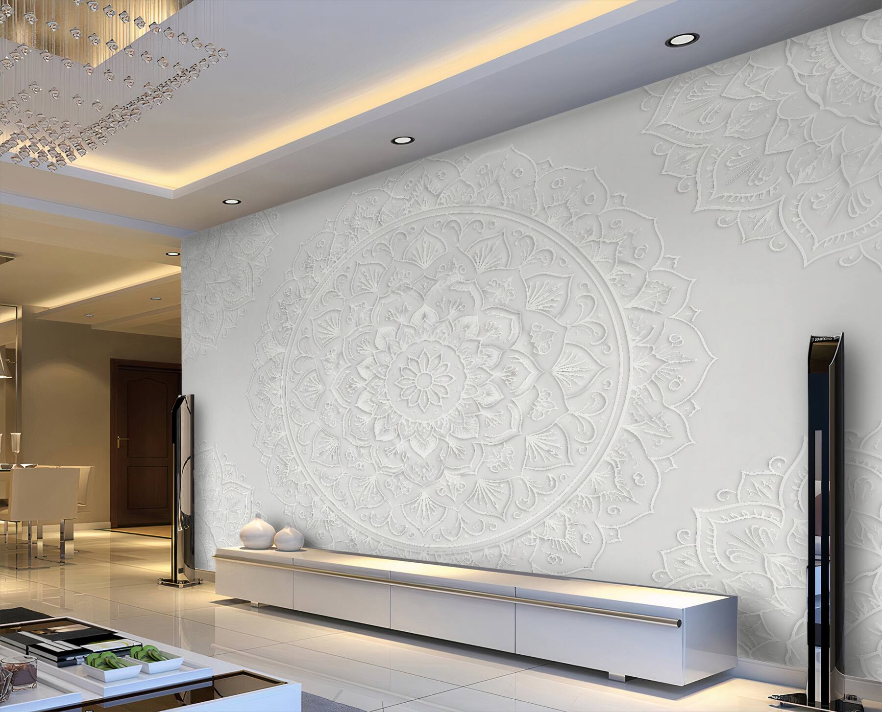 Fototapet Mandala albă cu relief subtil