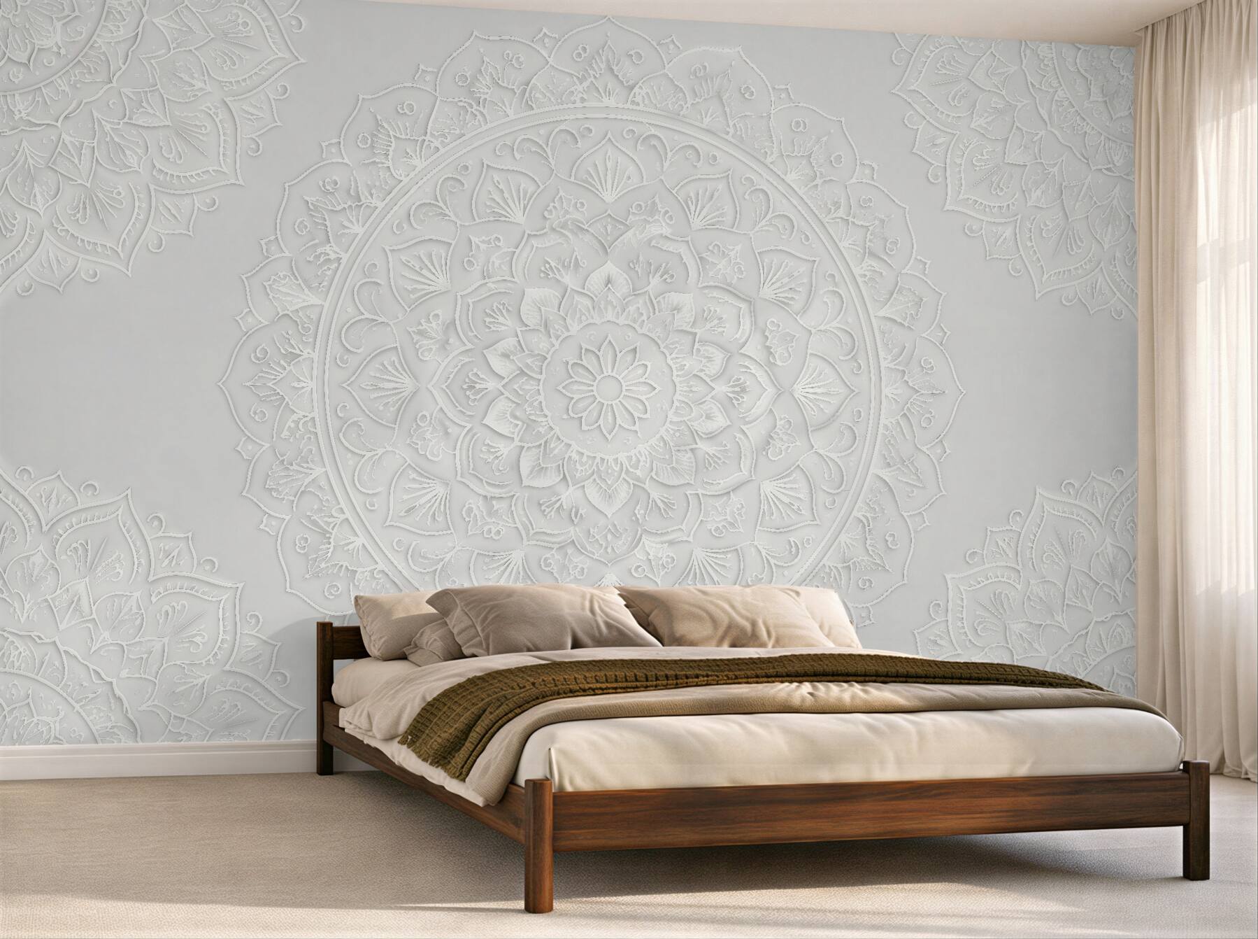 Fototapet Mandala albă cu relief subtil