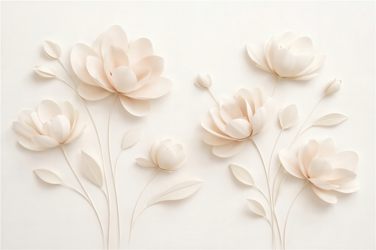 Fototapet Flori crem în relief de hârtie
