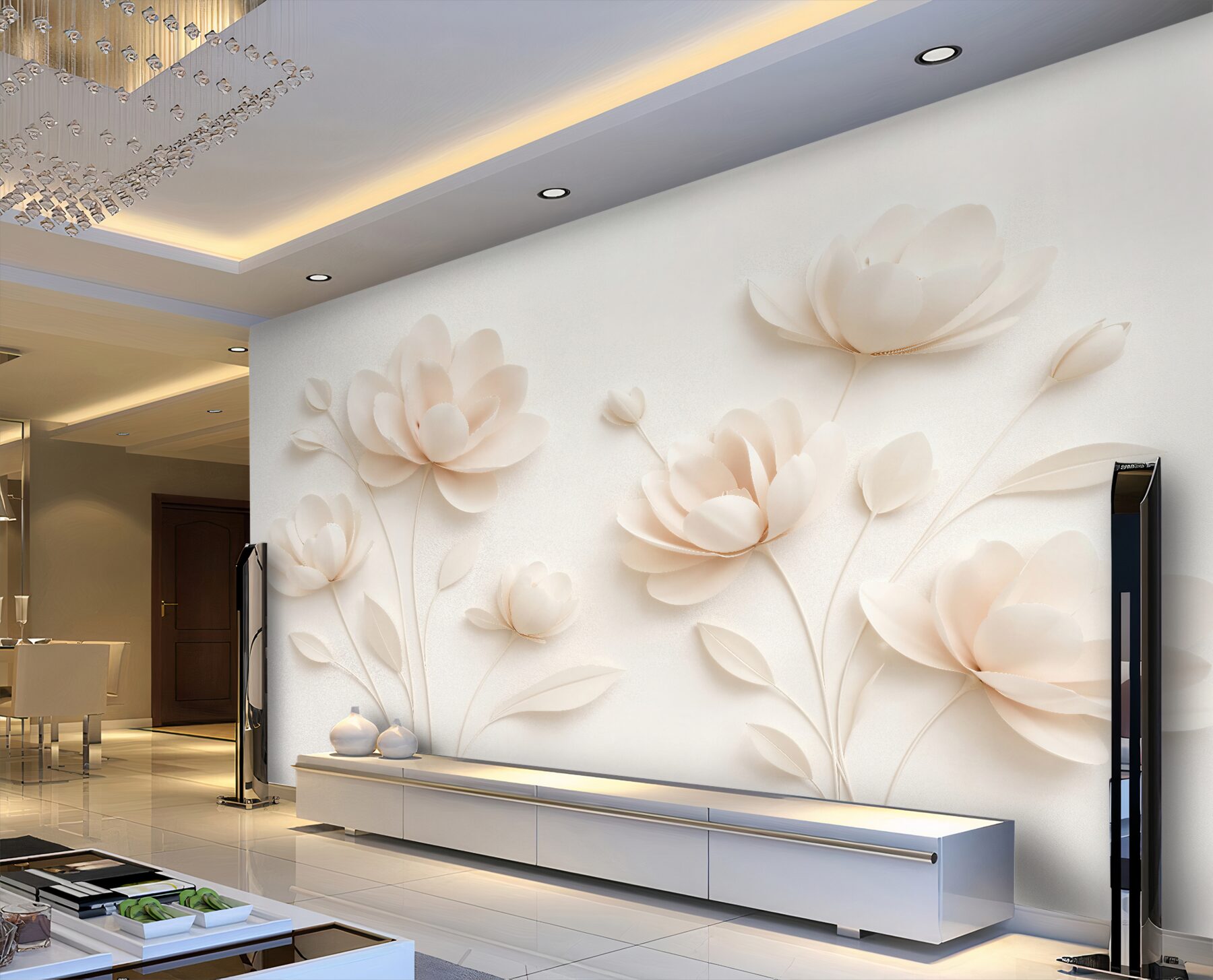 Fototapet Flori crem în relief de hârtie
