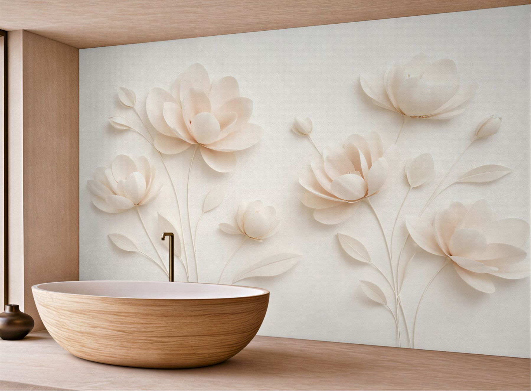 Fototapet Flori crem în relief de hârtie