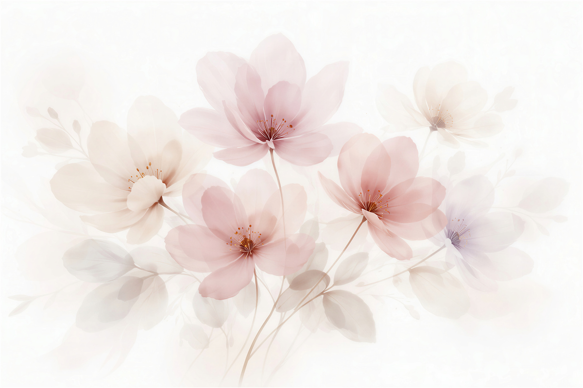 Fototapet Flori pastelate delicate strălucire cețoasă
