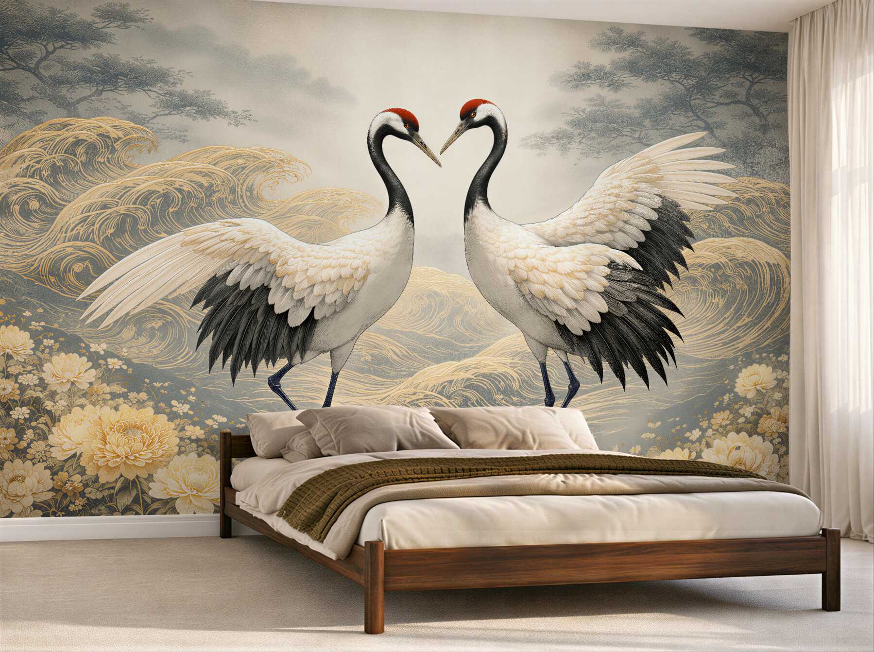 Fototapet Cocori îndrăgostiți într-un decor auriu