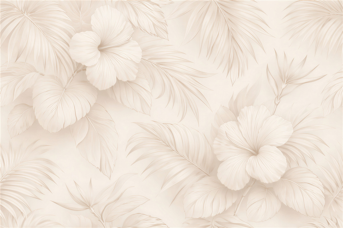 Fototapet Flori crem și frunze delicate