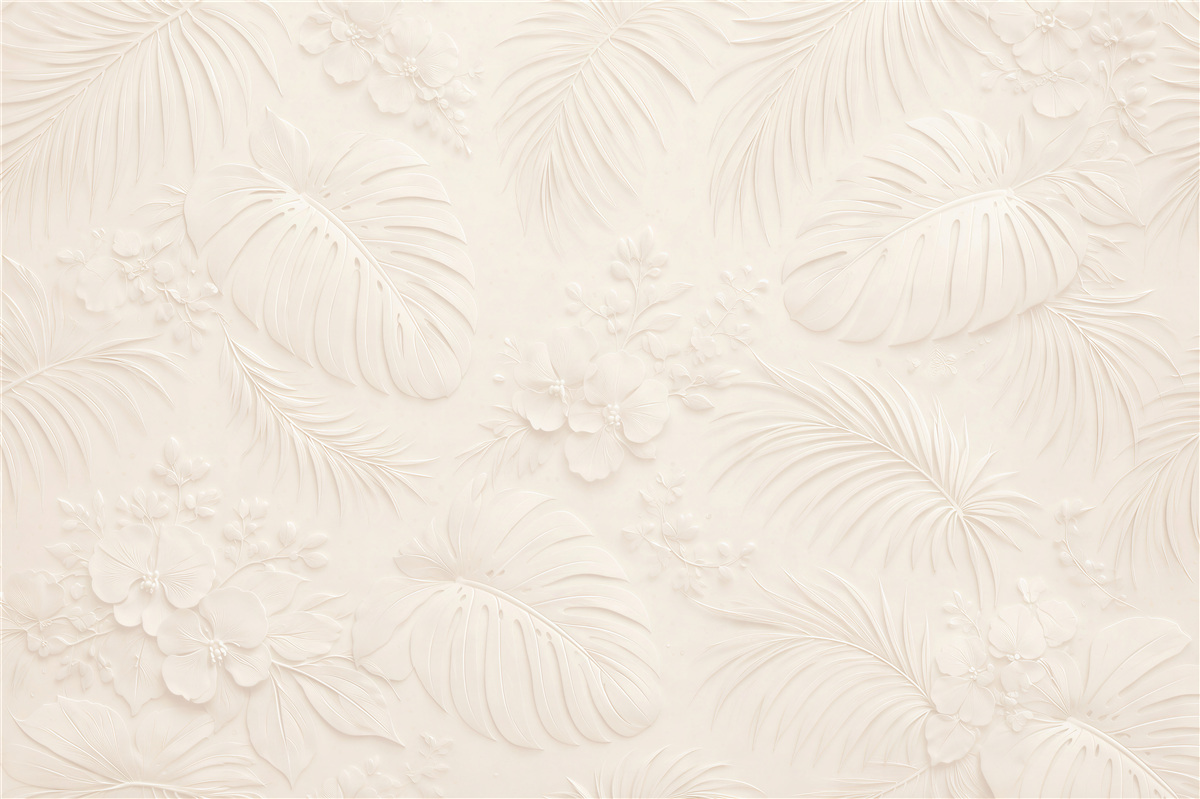 Fototapet Frunze tropicale în relief crem