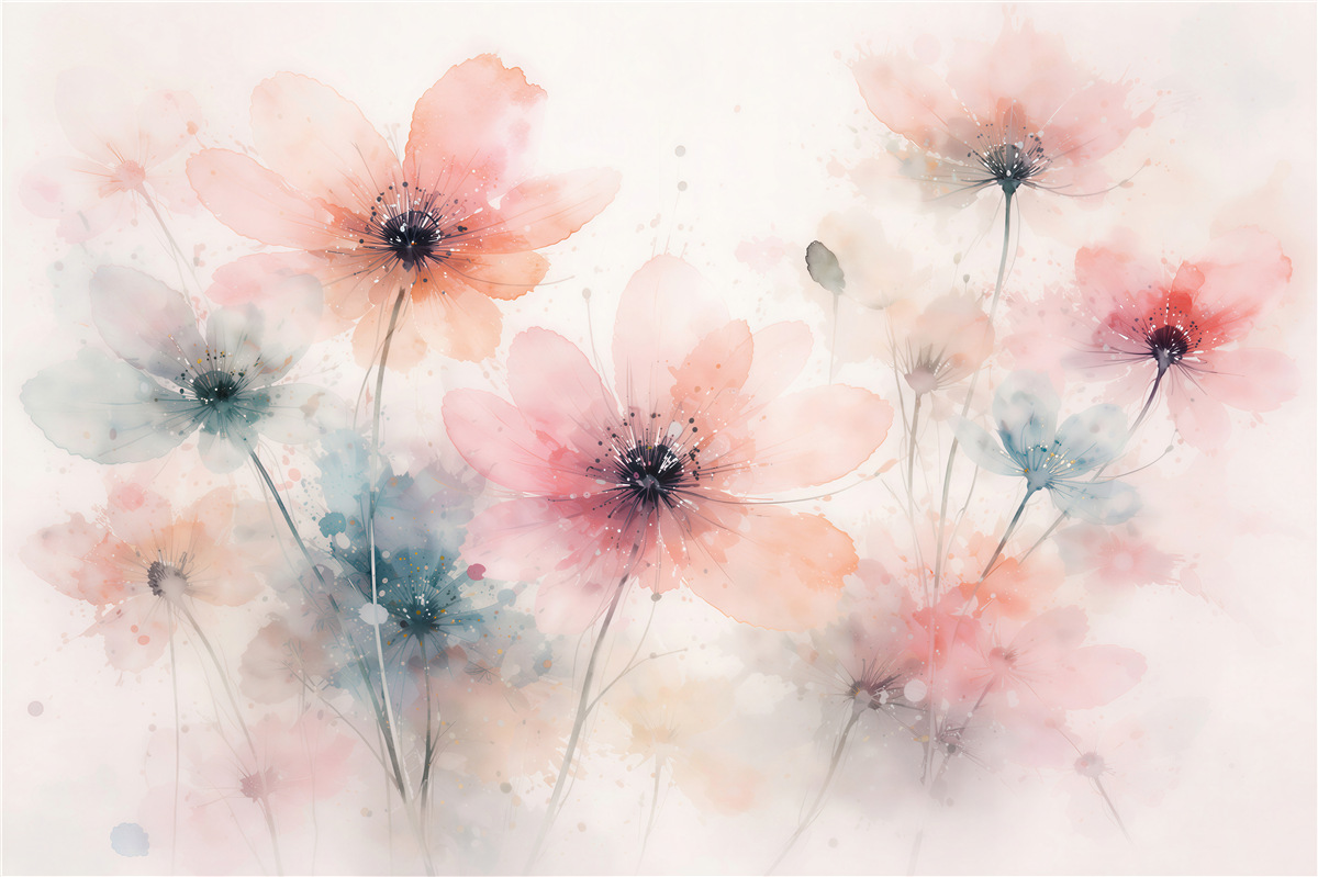 Fototapet Flori pastel în acuarelă
