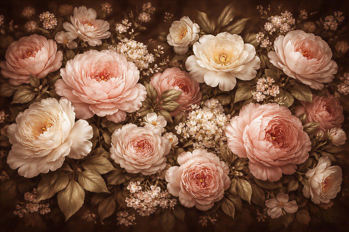 Fototapet Bujori pudrați în stil elegant