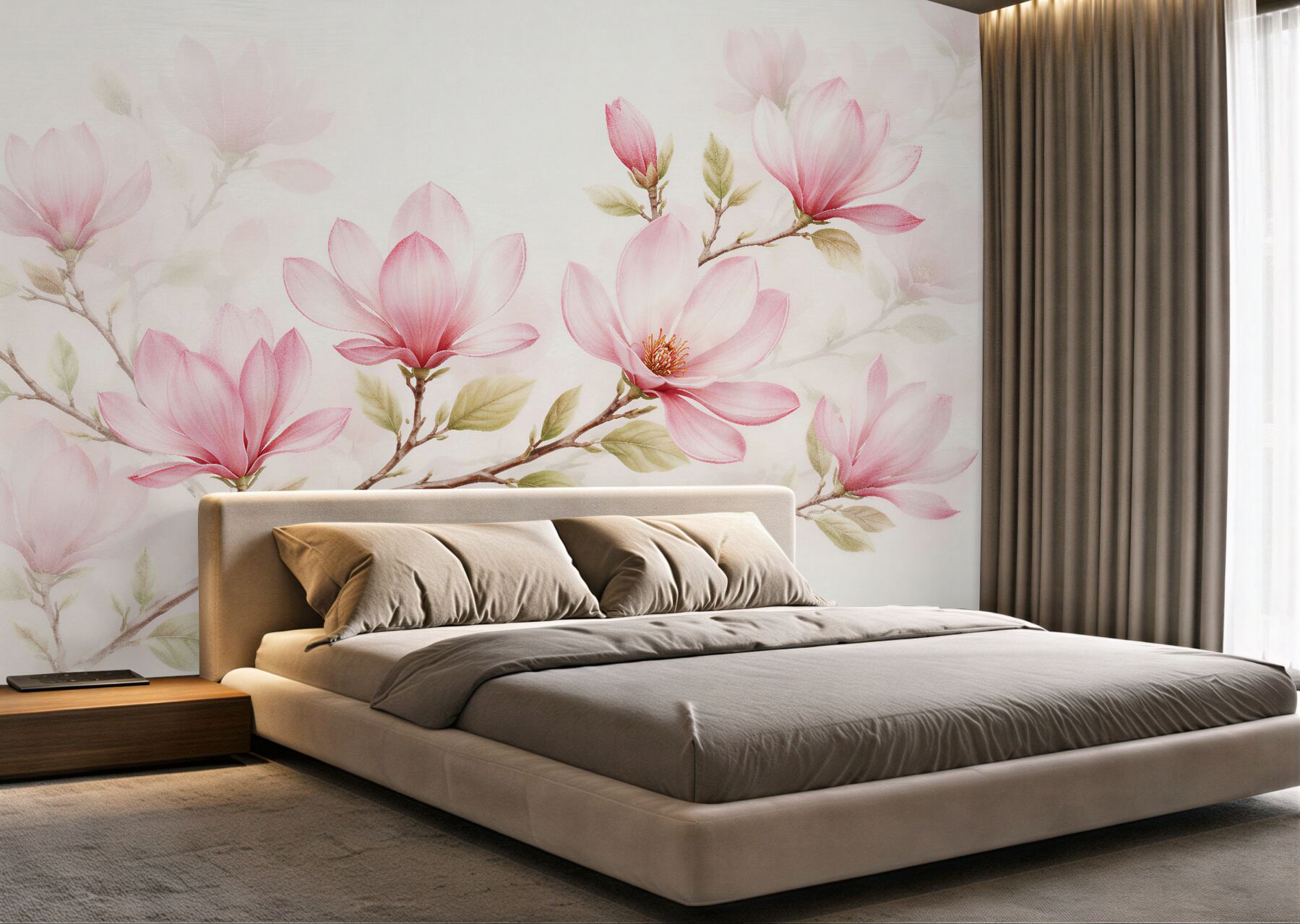 Fototapet Magnolii delicate pe o ramură deschisă la culoare