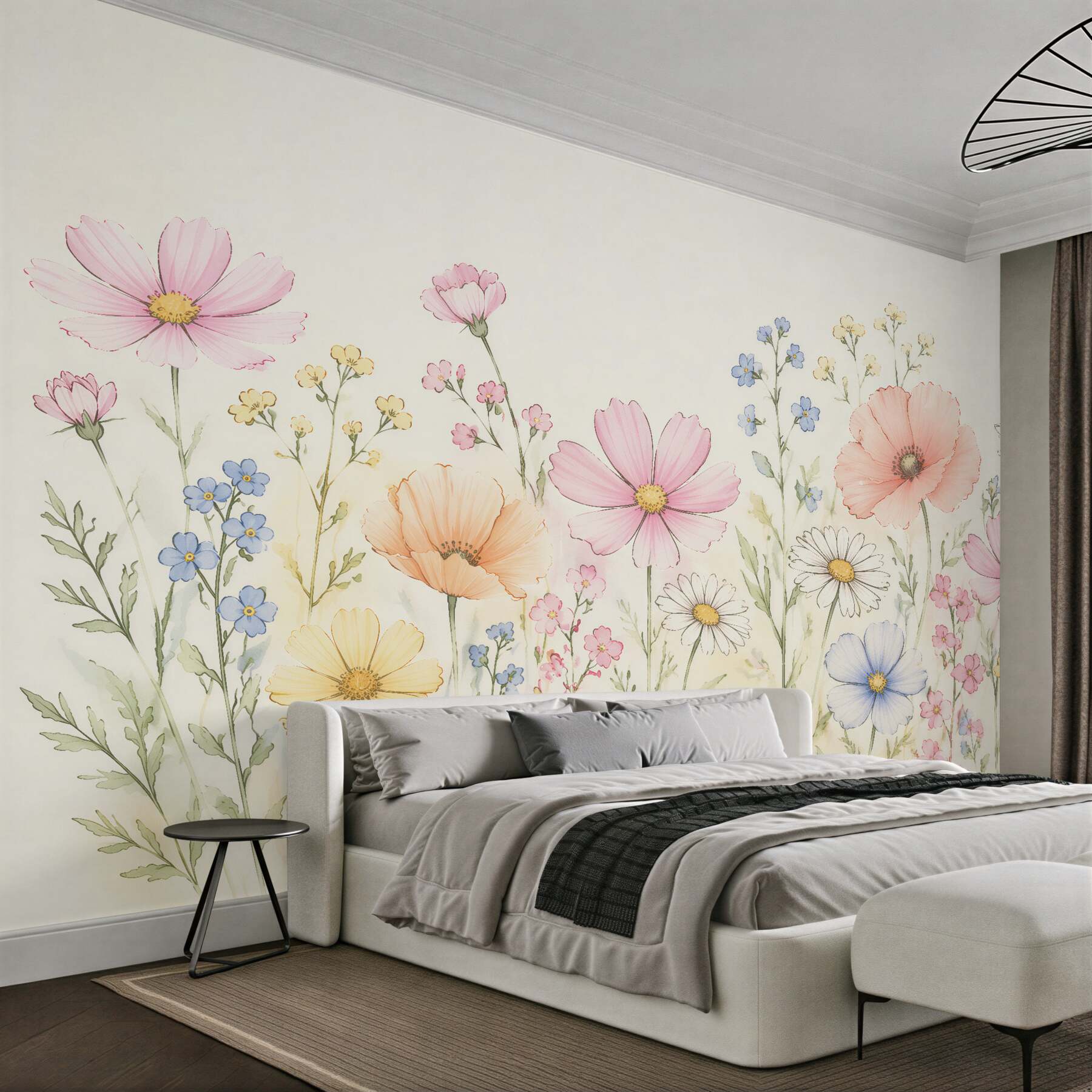 Fototapet Pajiște florală pastelată acuarelă