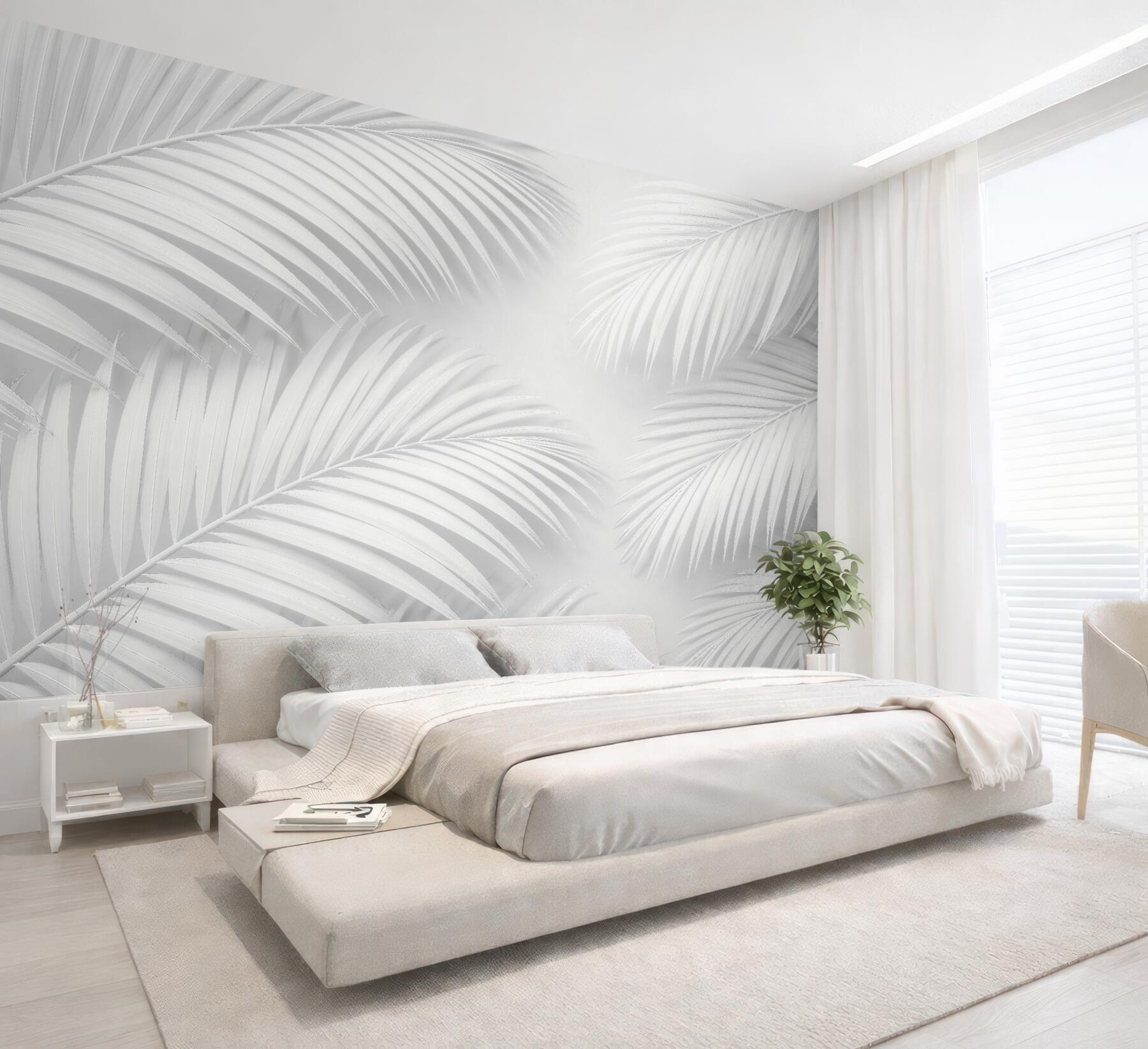 Fototapet Frunze albe de palmier în ritm minimalist