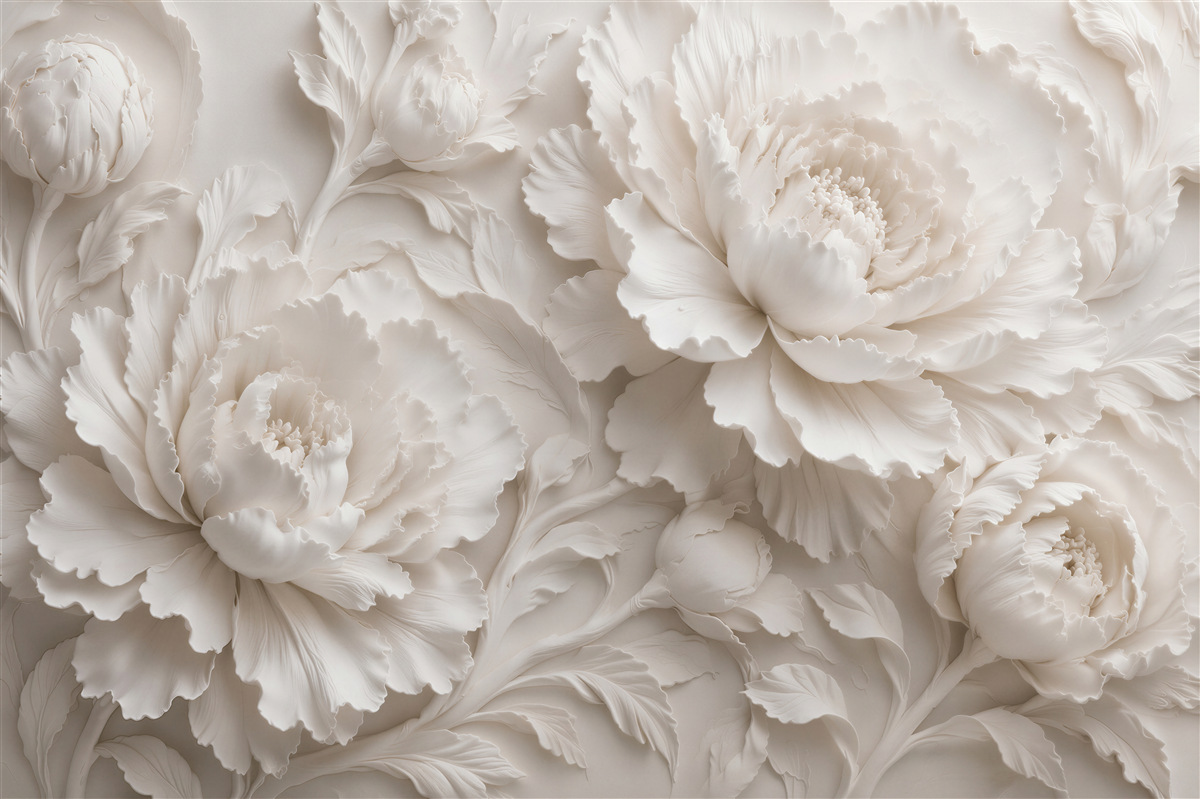 Fototapet Bujori crem în relief 3D