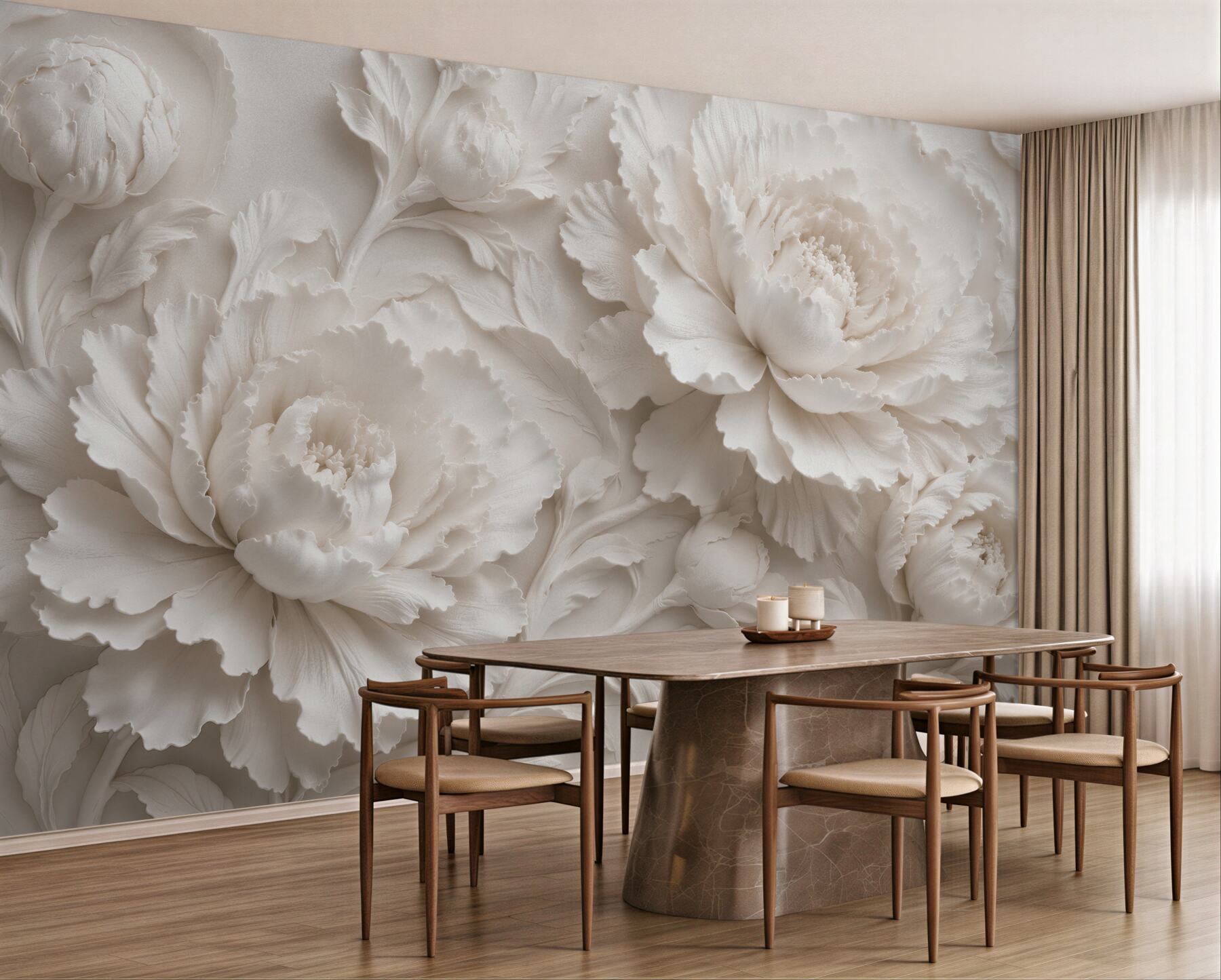 Fototapet Bujori crem în relief 3D