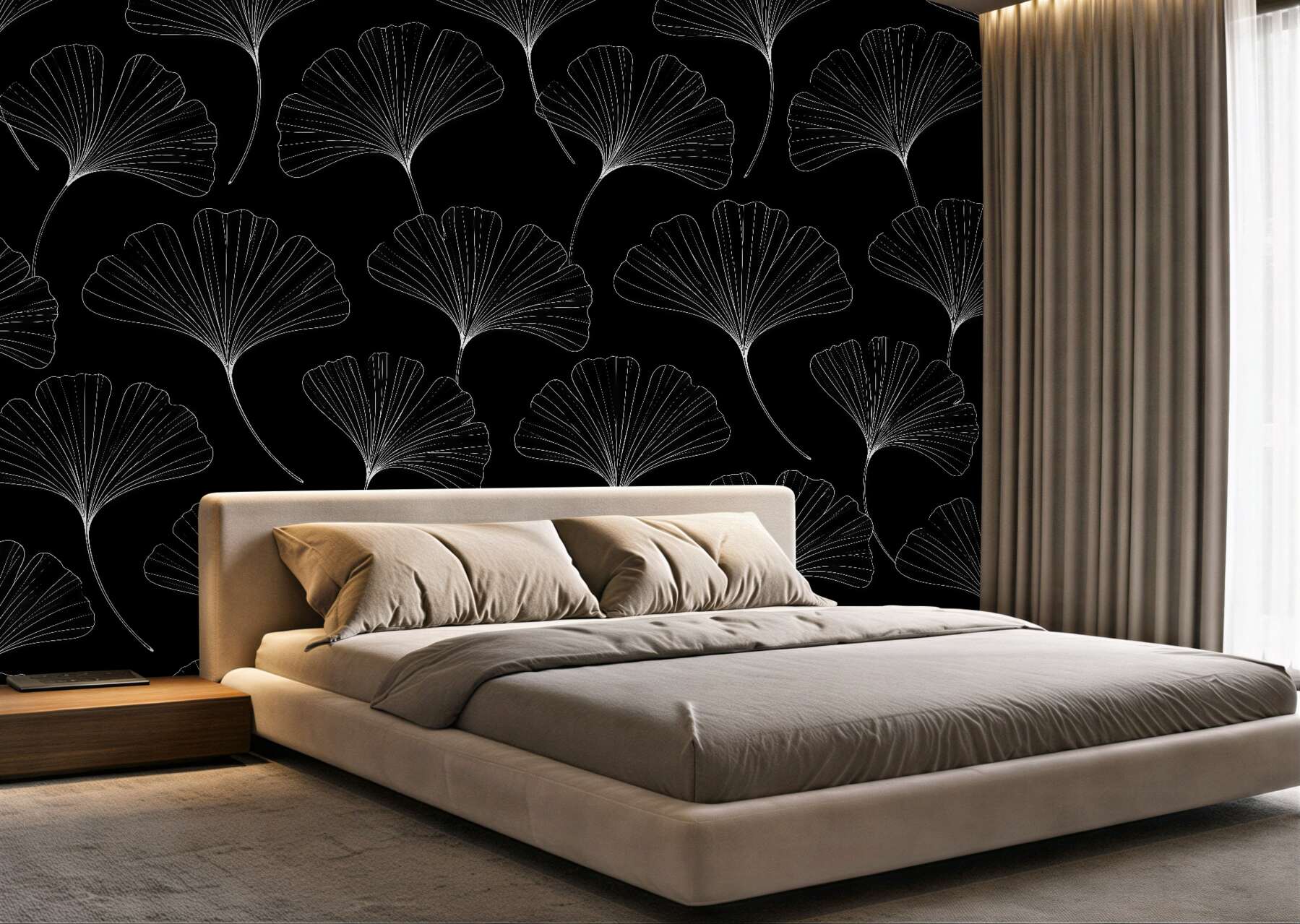 Fototapet Frunze negre de ginkgo în stil minimalist