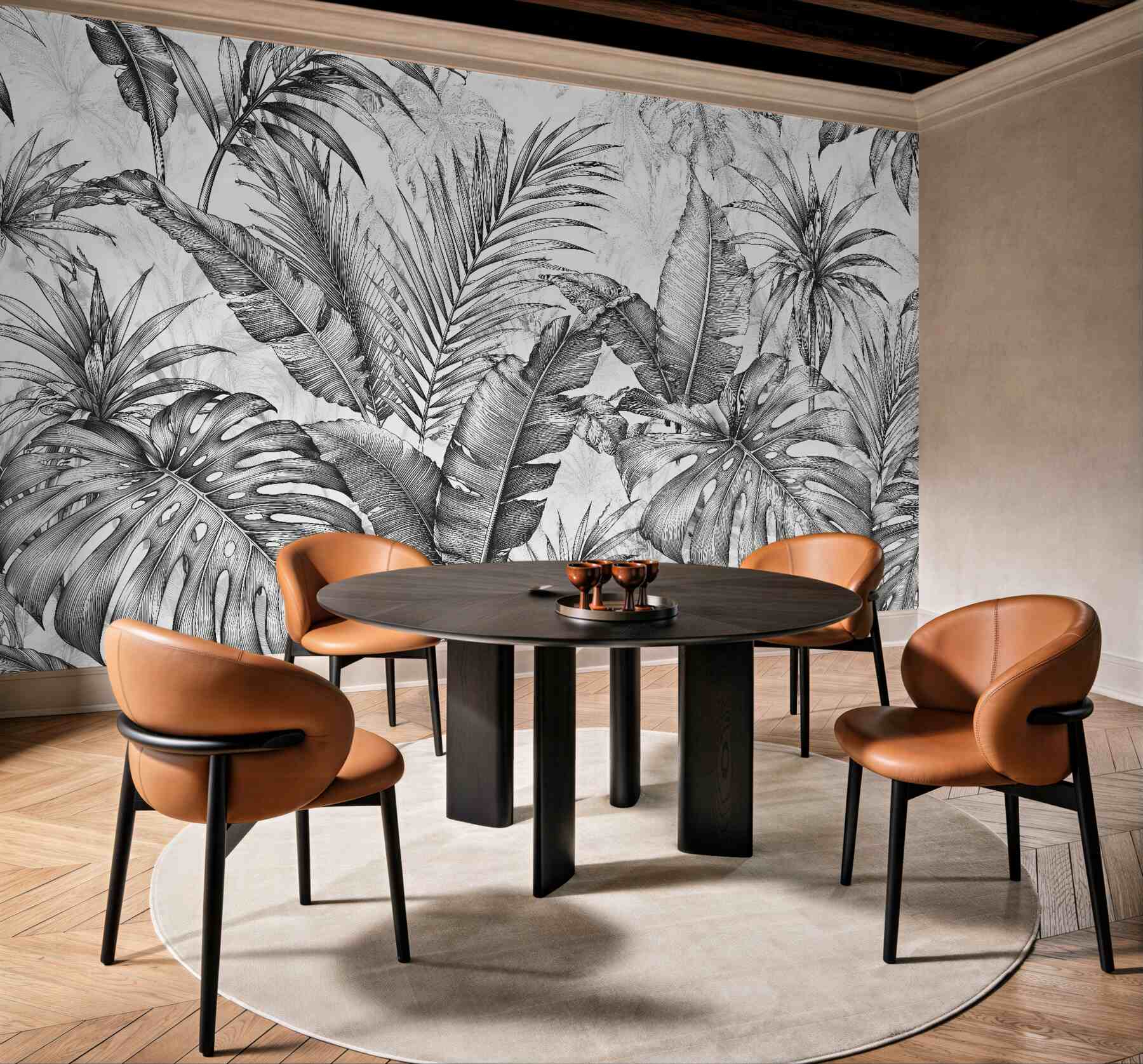 Fototapet Frunze tropicale exotice în schiță