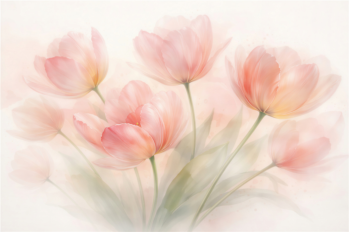 Fototapet Lalele pastel în ceața dimineții