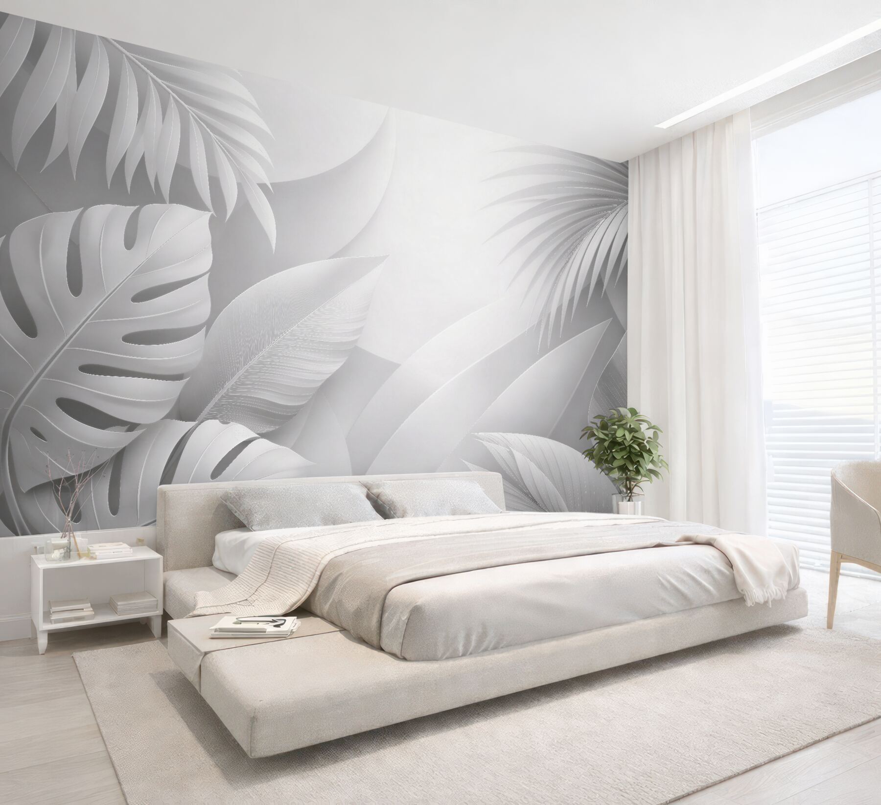 Fototapet Frunze tropicale albe 3D