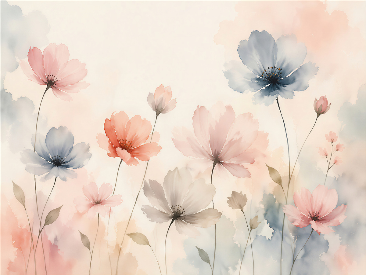 Fototapet Flori pastel în acuarelă