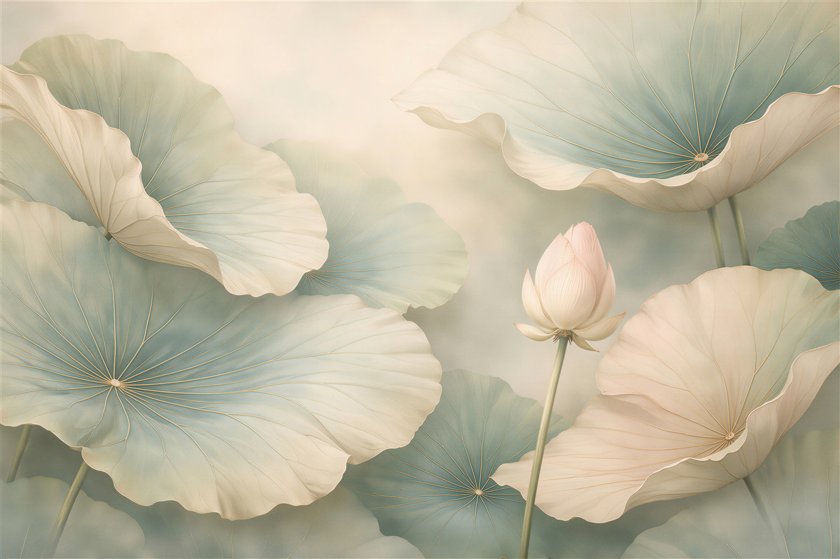 Fototapet Lotus pastelat și frunze