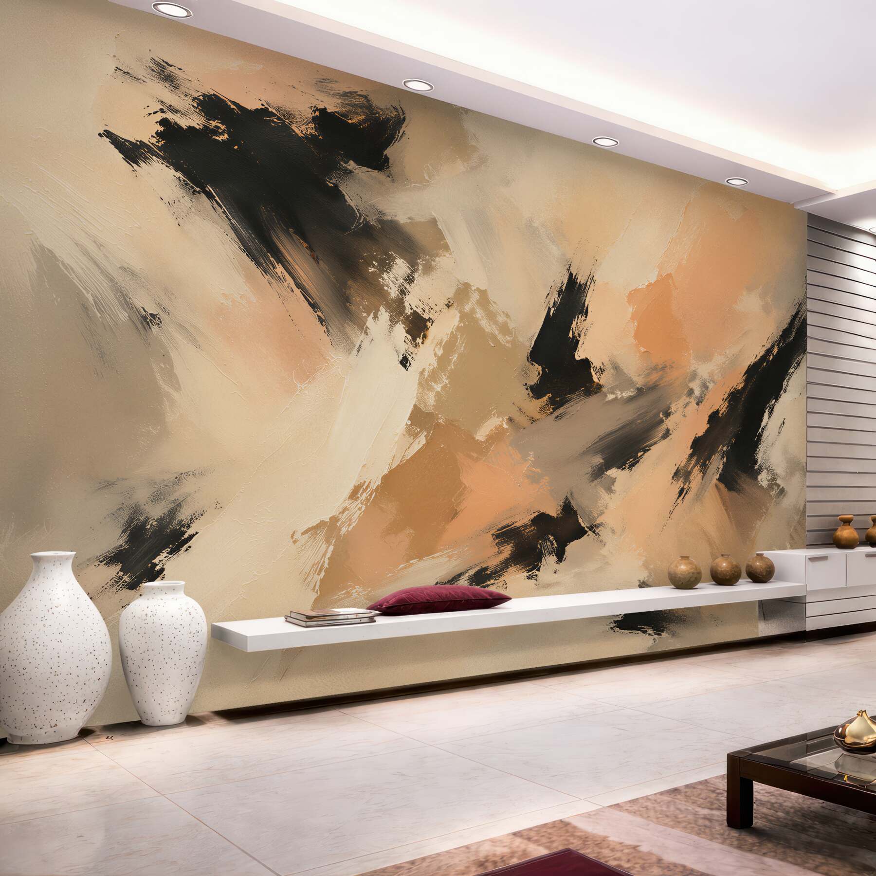 Fototapet Abstract bej cu accente negre