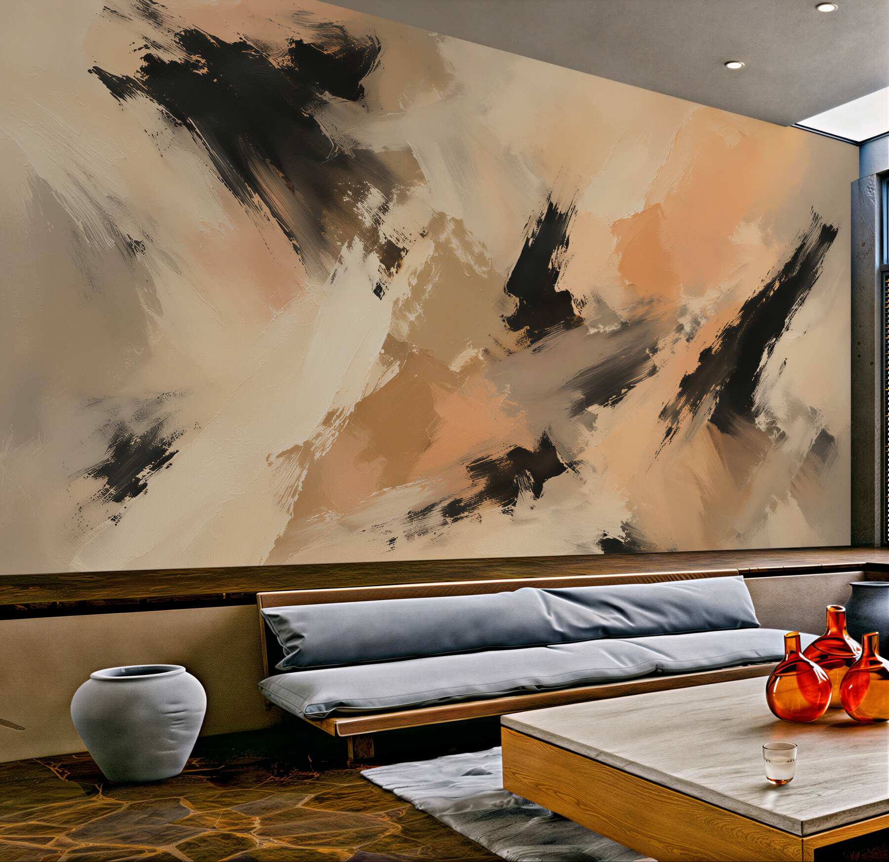 Fototapet Abstract bej cu accente negre