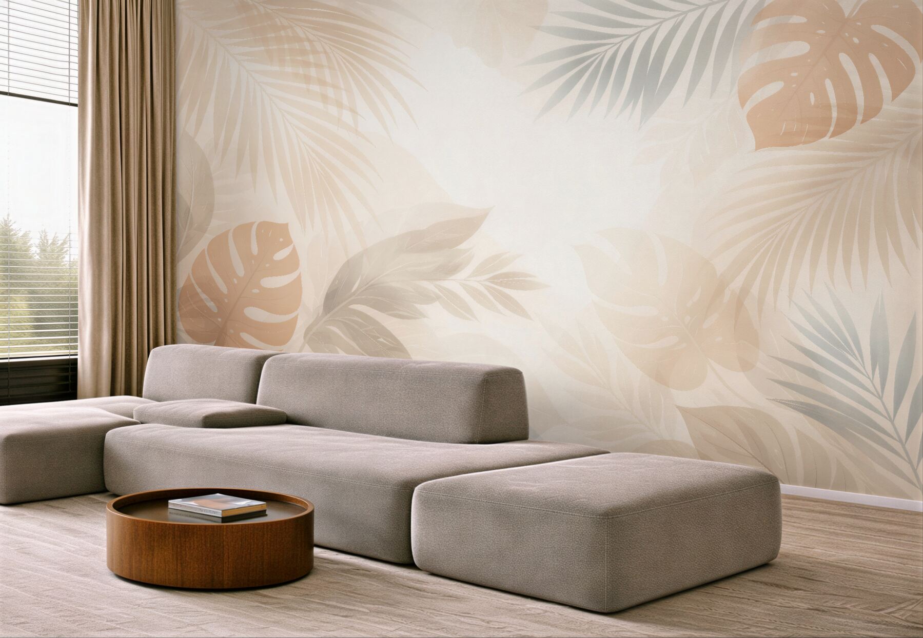 Fototapet Frunze tropicale bej