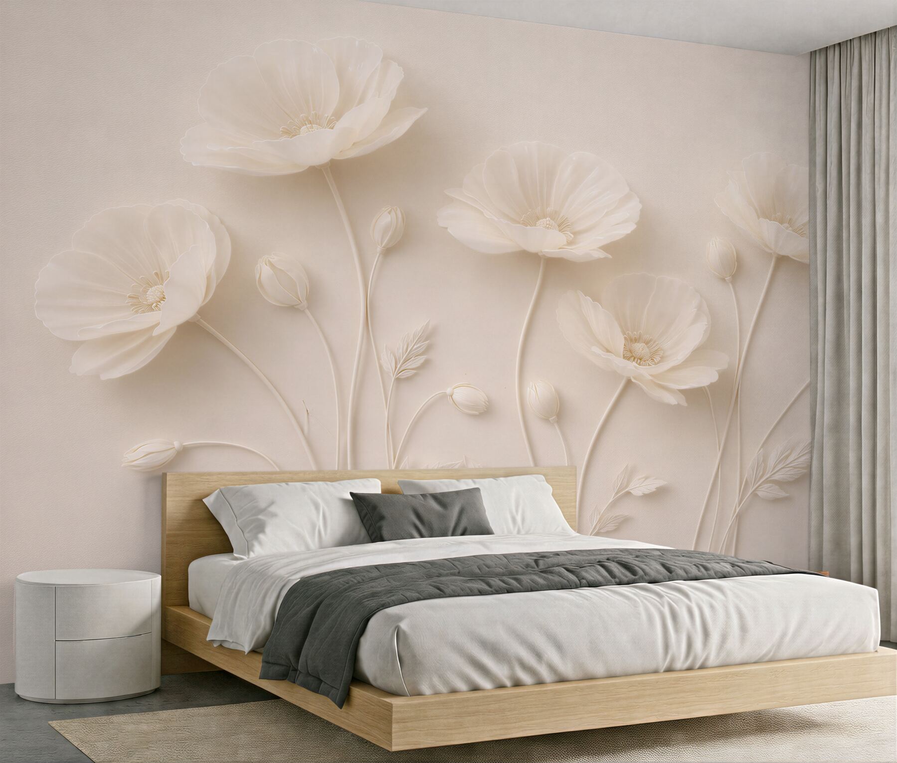 Fototapet Flori crem în relief subtil