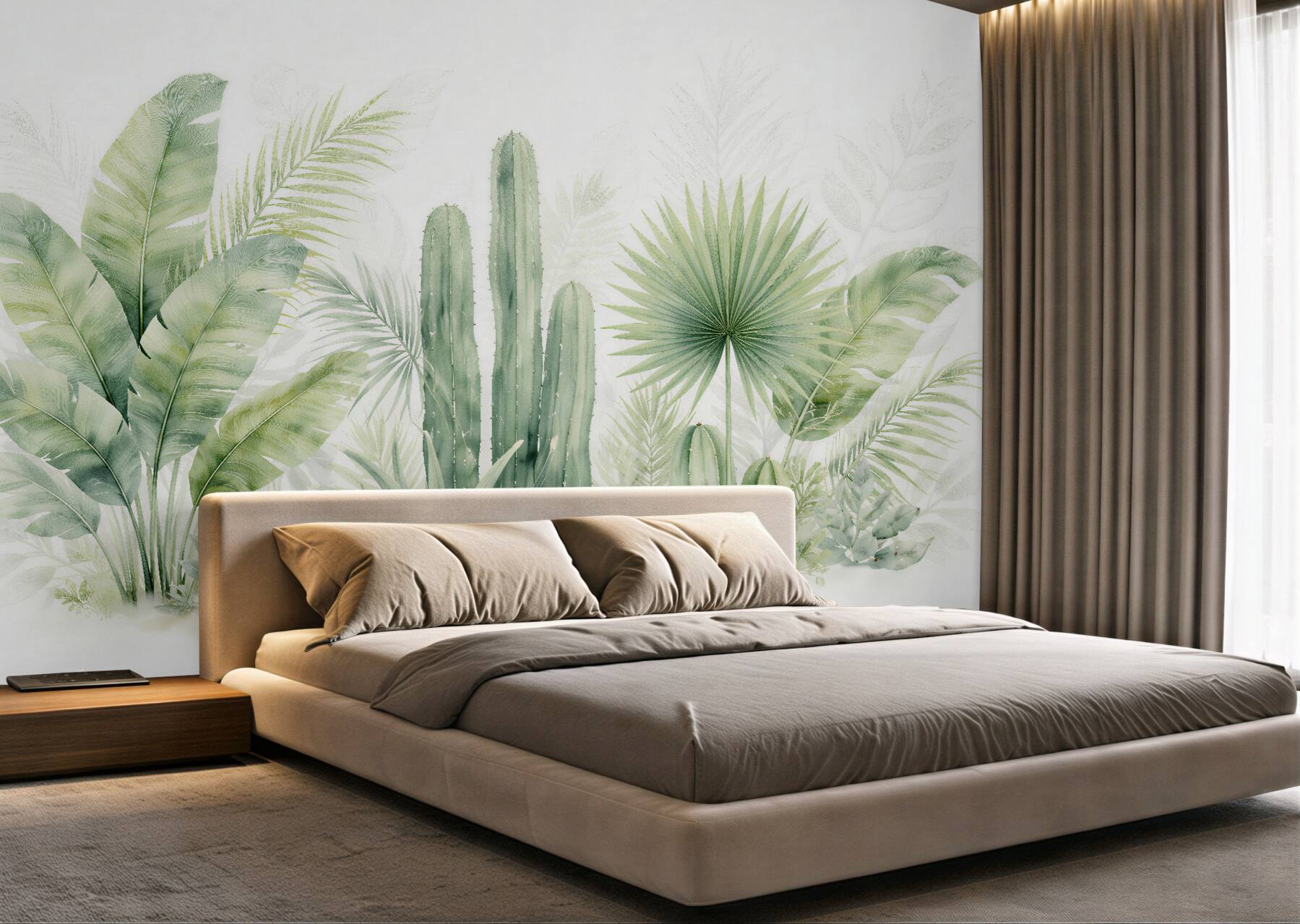 Fototapet Cactuși pastel și frunze tropicale
