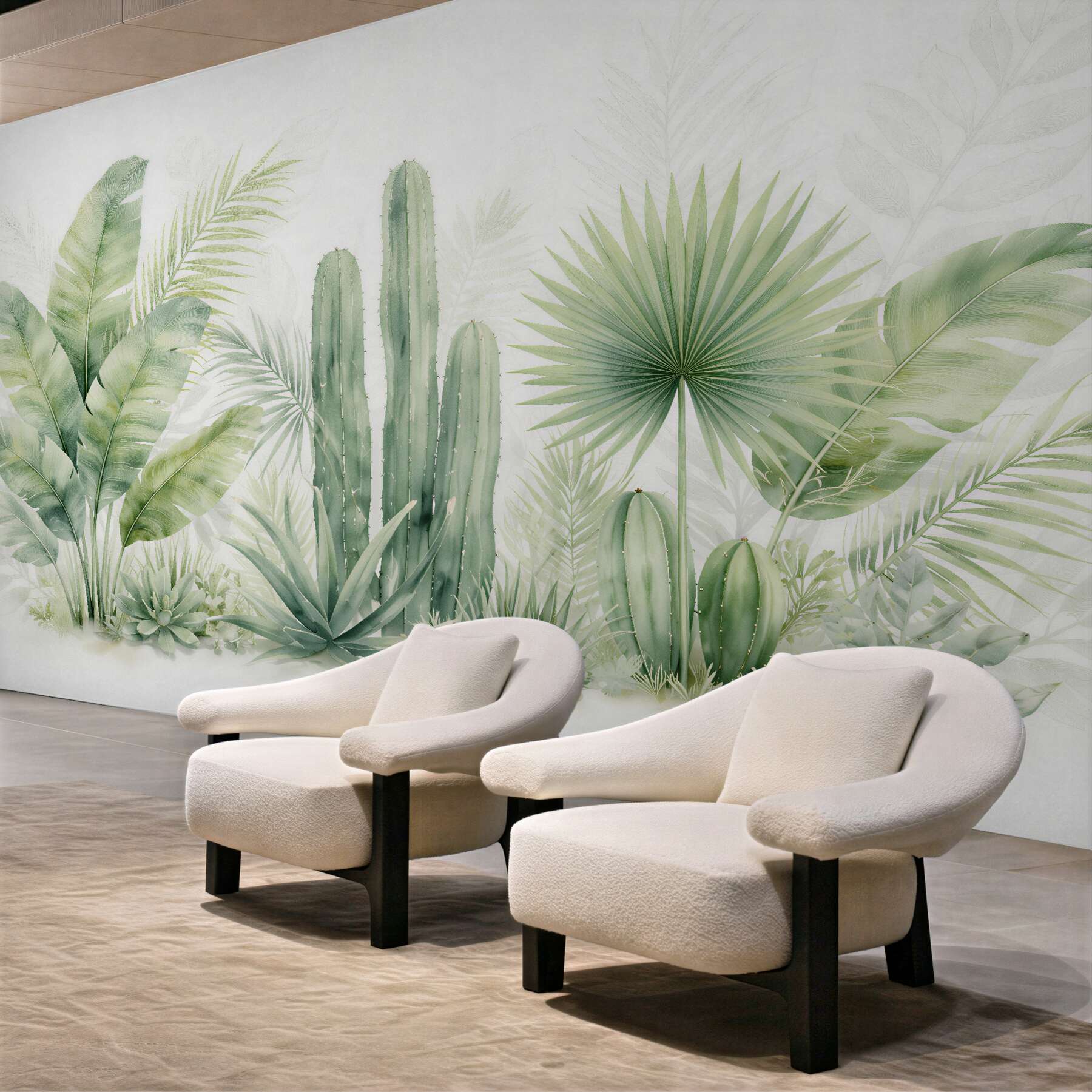 Fototapet Cactuși pastel și frunze tropicale