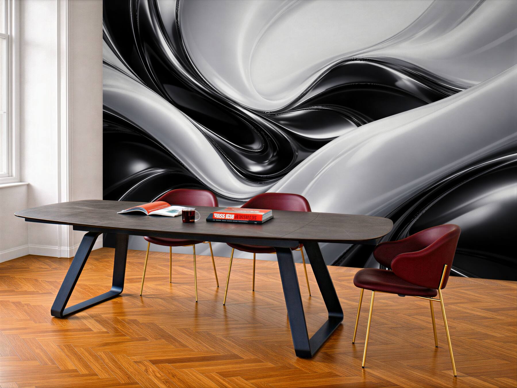 Fototapet Abstract fluid alb-negru