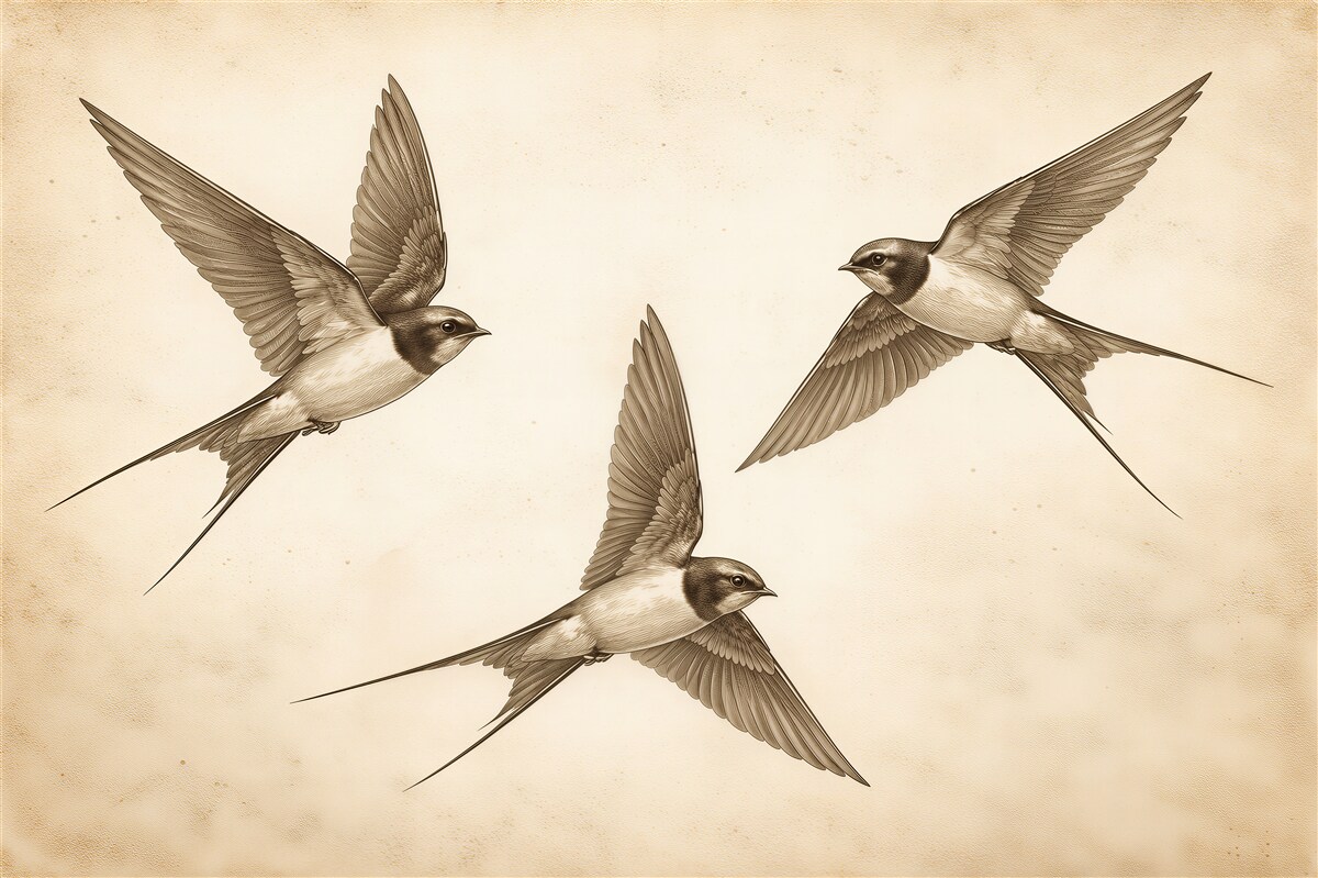 Fototapet Rândunele sepia în zbor
