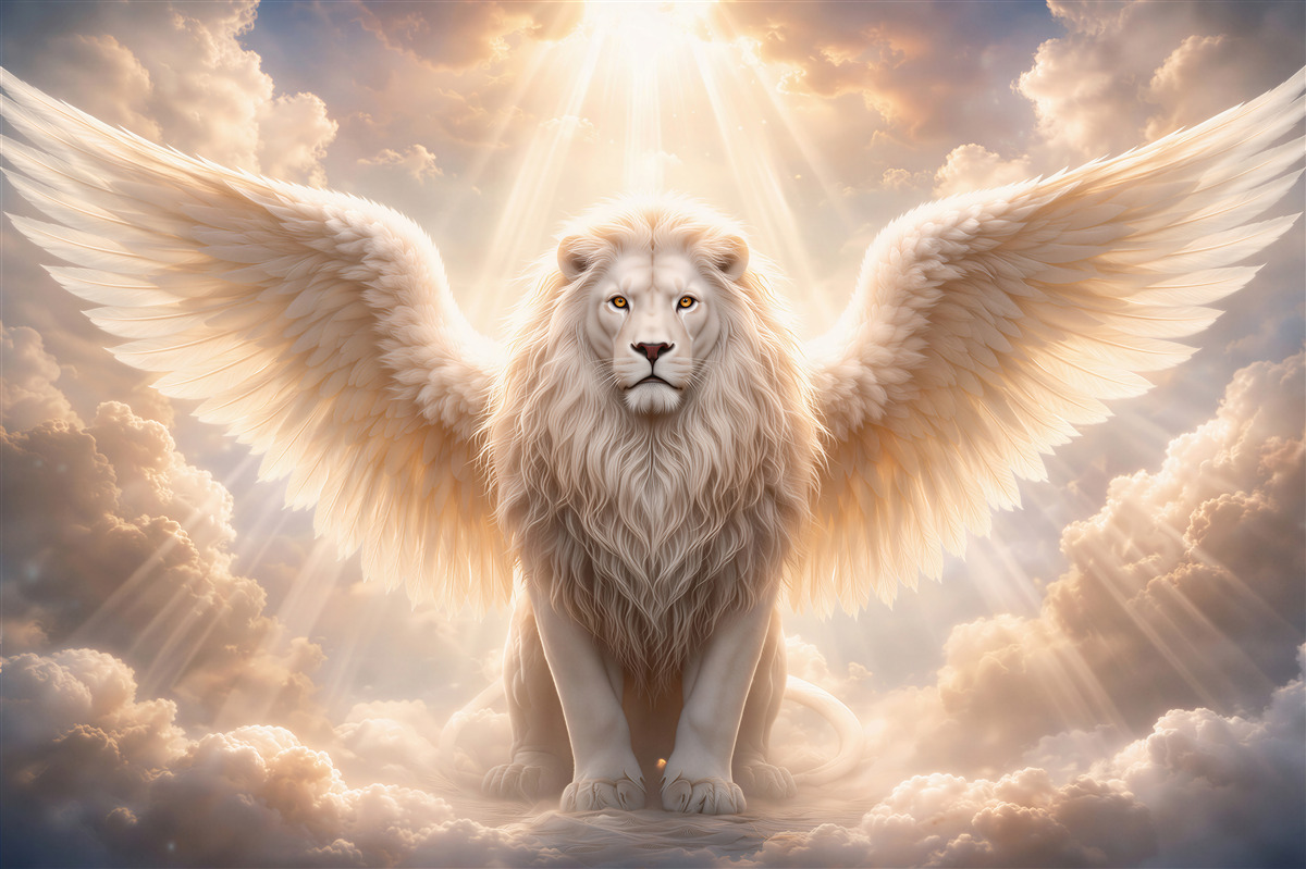 Fototapet Leu angelic în nori luminoși